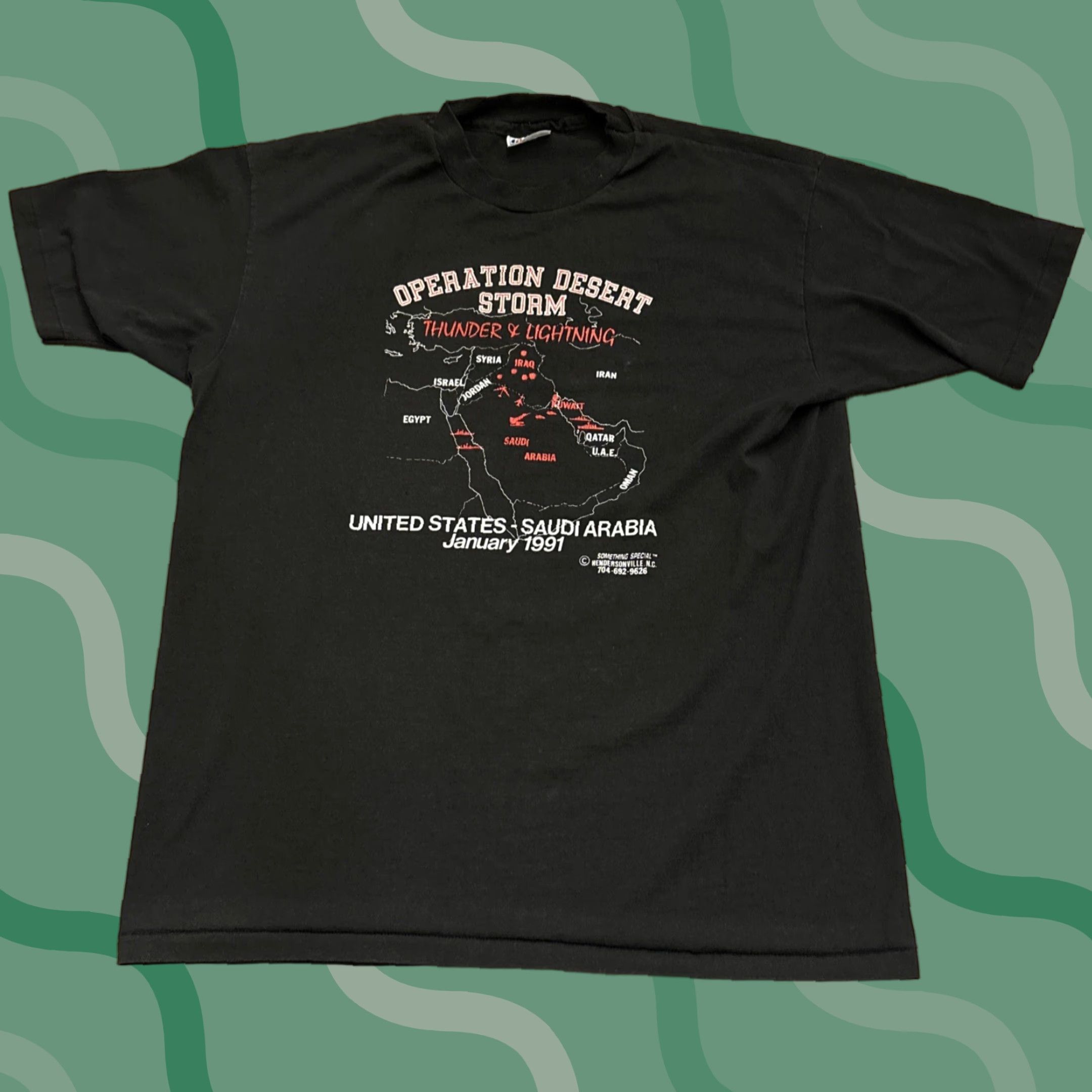 Hanes VINTAGE Hanes Operation Desert Storm Thunder Lightning T-Shirt Adult XL Black 2 Sided 1991 Mens Size US XL / EU 56 / 4 - 1 Thumbnail