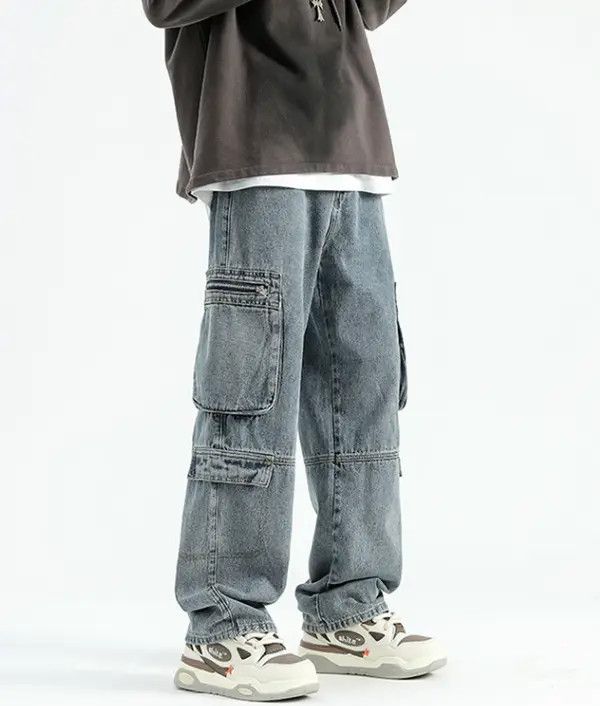 Japanese Brand Washed vintage straight multi-pocket cargo jeans Size US 32 / EU 48 - 4 Thumbnail