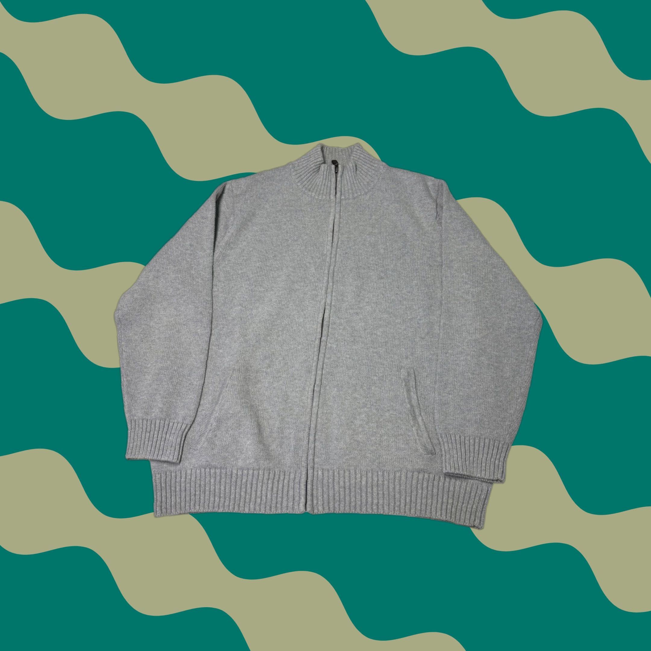 Vintage LL Bean Mens XL Regular Full Zip Mock Neck Sweater Gray Cotton Size US XL / EU 56 / 4 - 1 Thumbnail