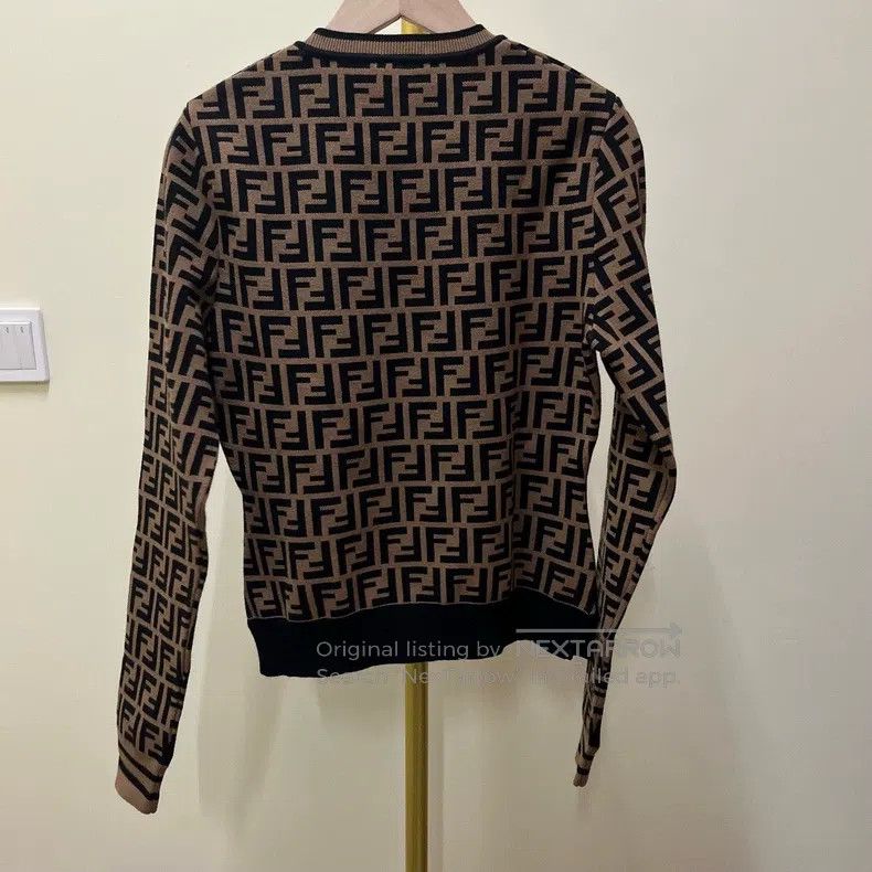 Fendi Fendi Deep Brown Logo Letter All-over Print Long Sleeve Kn Size XS / US 0-2 / IT 36-38 - 3 Thumbnail