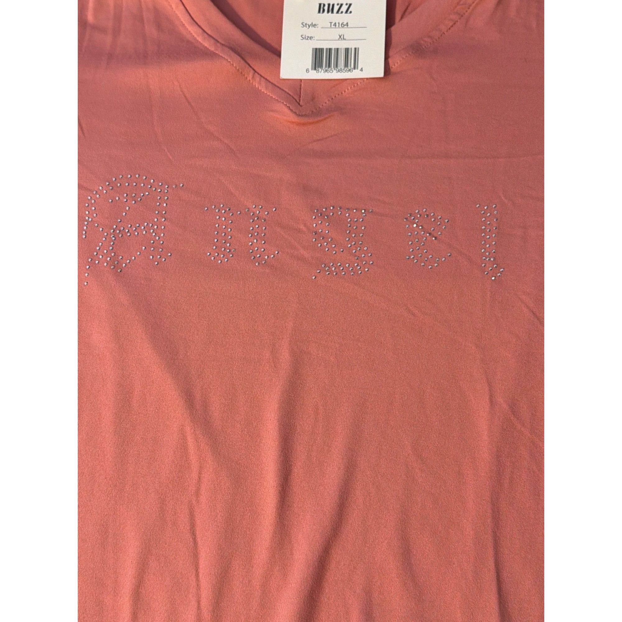 Other Peach V-Neck T Shirt Rhinestone Angel On Front Buzz Short Sl Size XL / US 12-14 / IT 48-50 - 2 Thumbnail