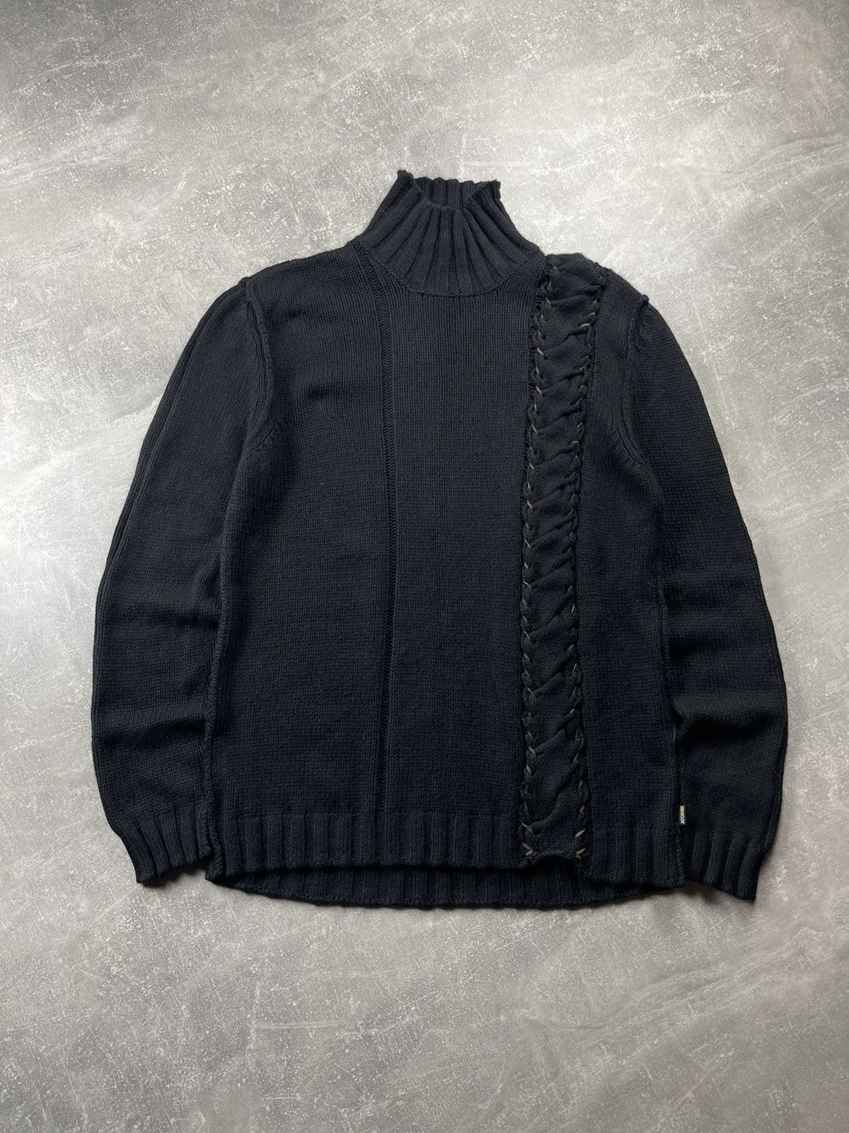 Just Cavalli Just Cavalli Black Wool Lace Up Detail Turtleneck Sweater Size US XL / EU 56 / 4 - 2 Thumbnail