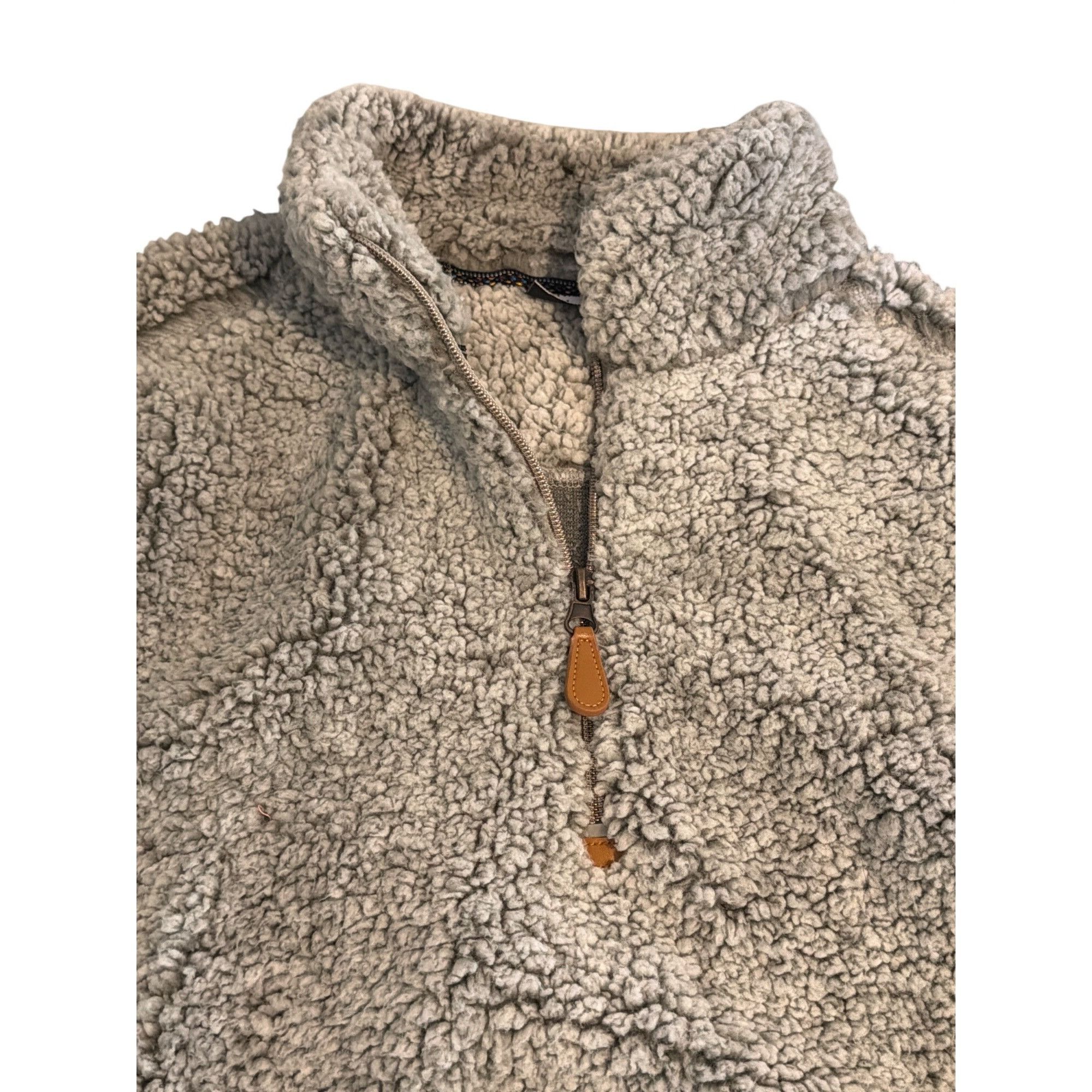 Other Katydid Gray Fleece Sherpa Quarter Zip Pullover Leather Zipp Size M / US 6-8 / IT 42-44 - 3 Thumbnail