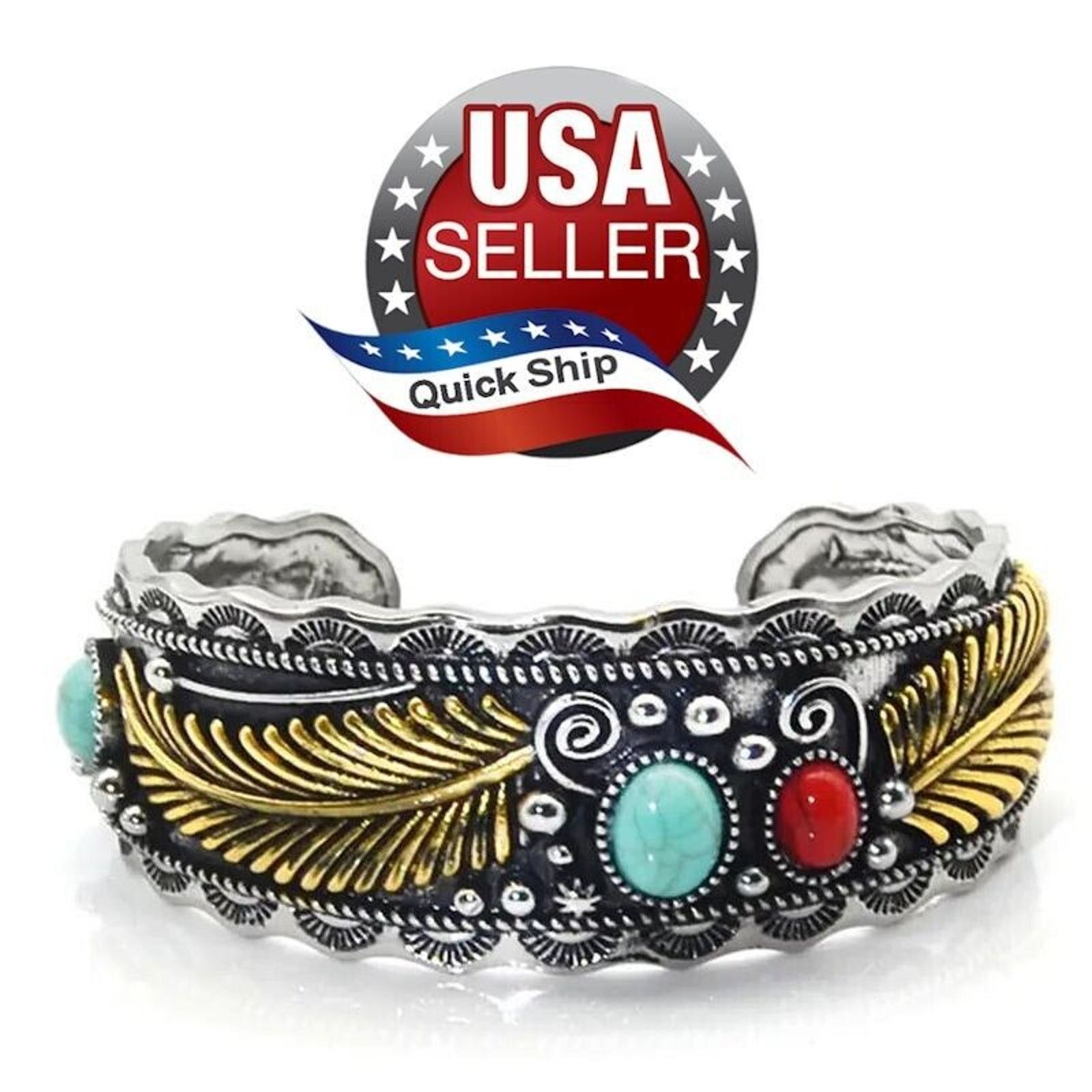 Other Faux Turquoise Native American Style Silvertone Bracelet Size ONE SIZE - 1 Thumbnail