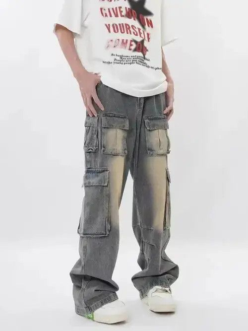 VIBE Retro multi-pocket design workwear wide-leg jeans Size US 32 / EU 48 - 4 Thumbnail