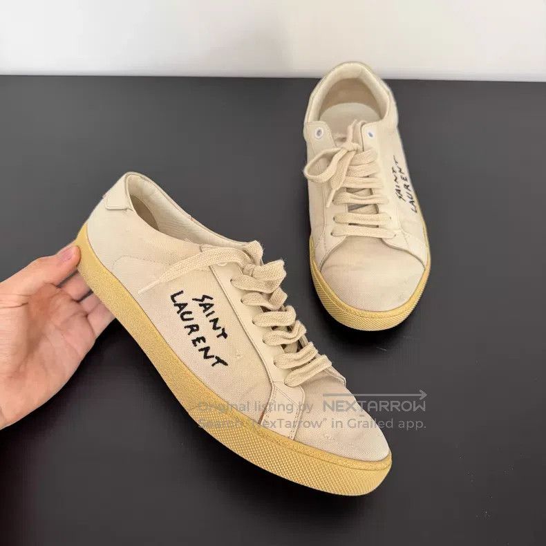 Saint Laurent Paris Saint Laurent Paris Slogan Embroidered Distressed Sneakers Size US 7 / EU 40 - 1 Thumbnail
