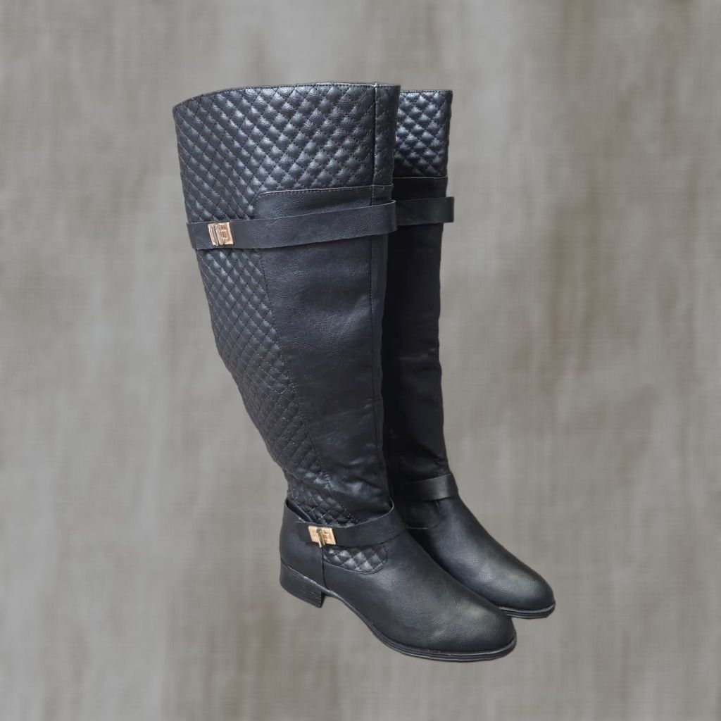 Vintage Justfab Quilted Riding Boots Womens 11 Black Faux Leather Western Ankle Low Heel Shoes