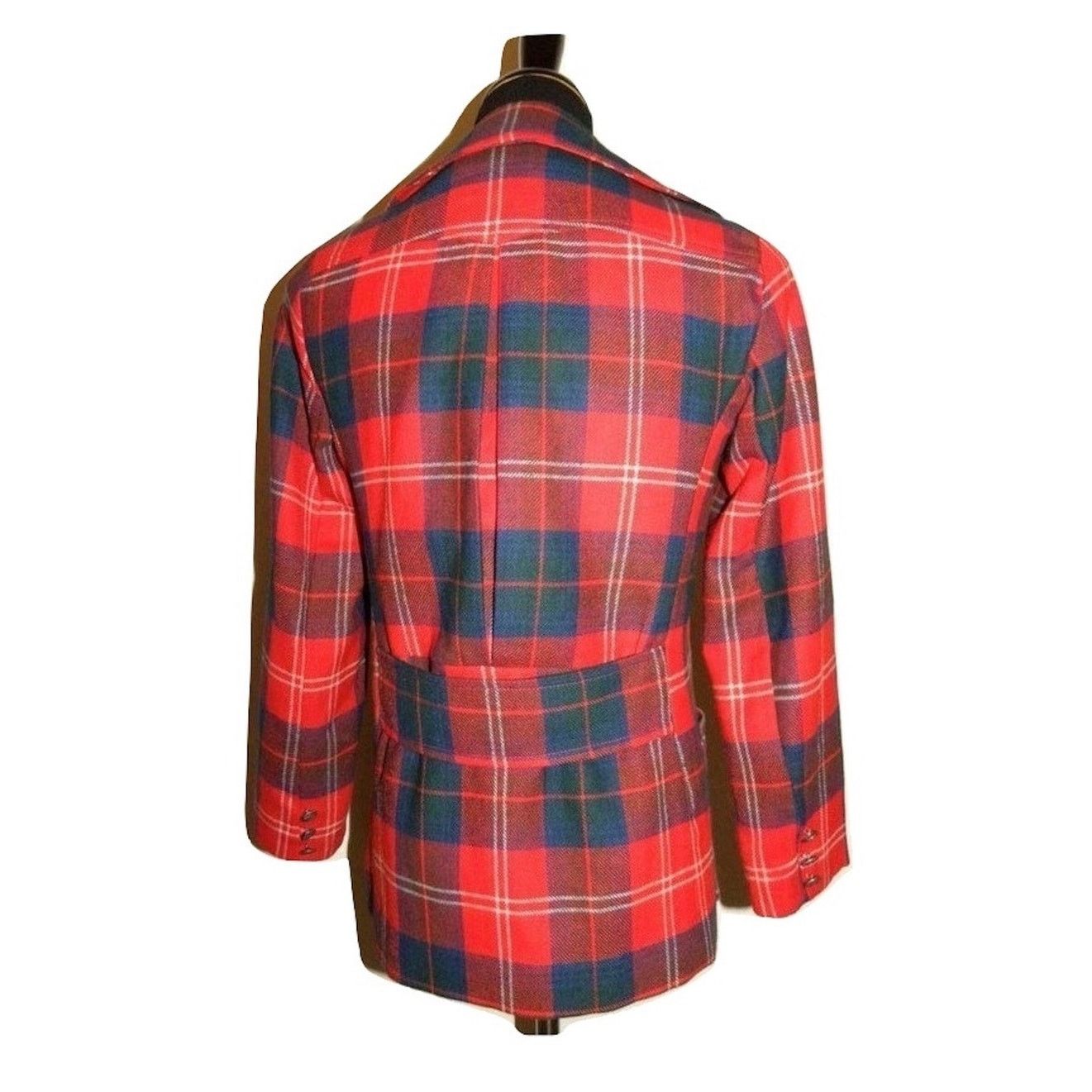 Vintage 70s RED Plaid Tartan Blazer Wide Notched Collar MOD Punk Size S / US 4 / IT 40 - 8 Thumbnail