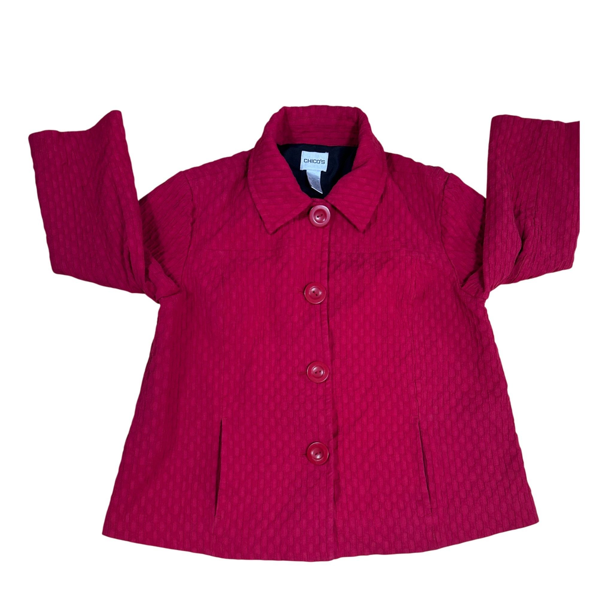 Chicos Chico’s Red Quilted Crop Blazer Jacket Size 1 Small Lined Bu Size S / US 4 / IT 40 - 2 Thumbnail