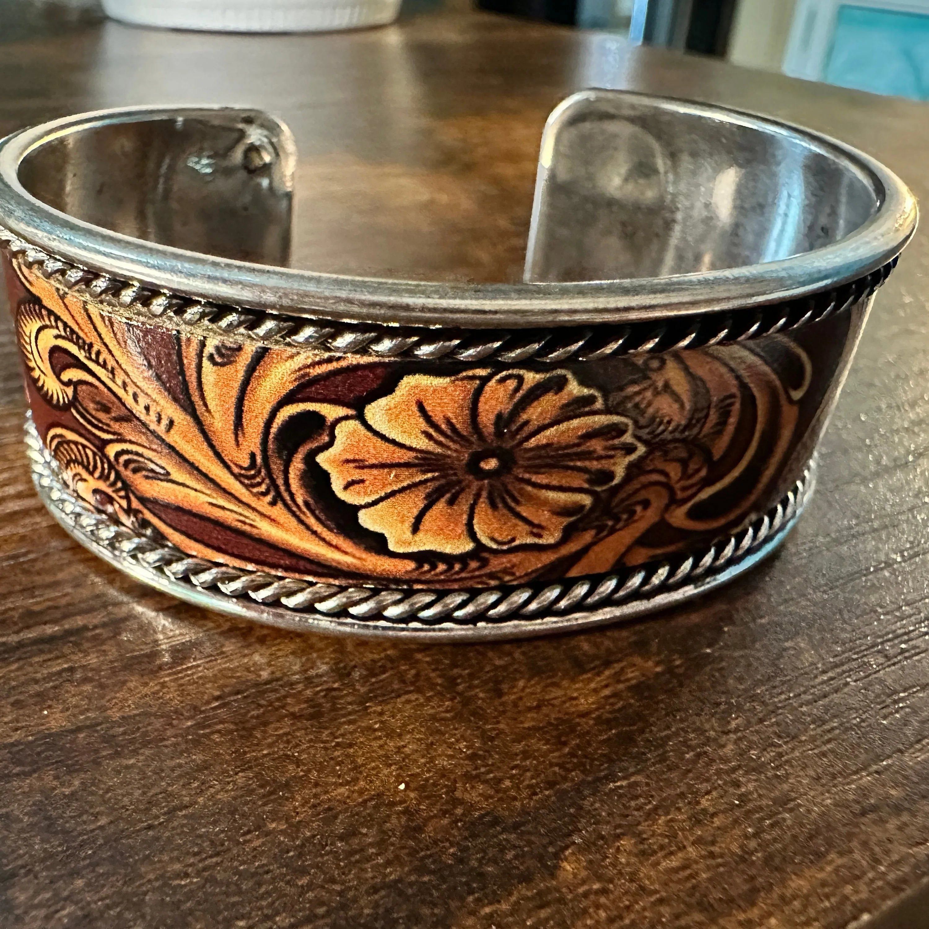 Other Handcrafted Boho Western Brown Floral Scroll Lace Wide Cuff Size ONE SIZE - 4 Thumbnail