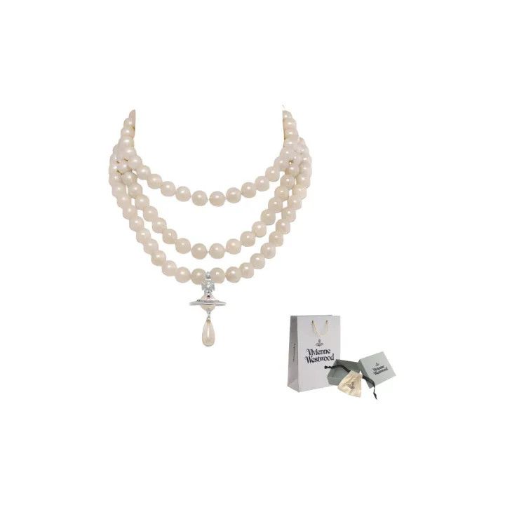 Vivienne Westwood Vivienne Westwood Three Row Pearl Drop Choker 0079 Size ONE SIZE - 1 Thumbnail