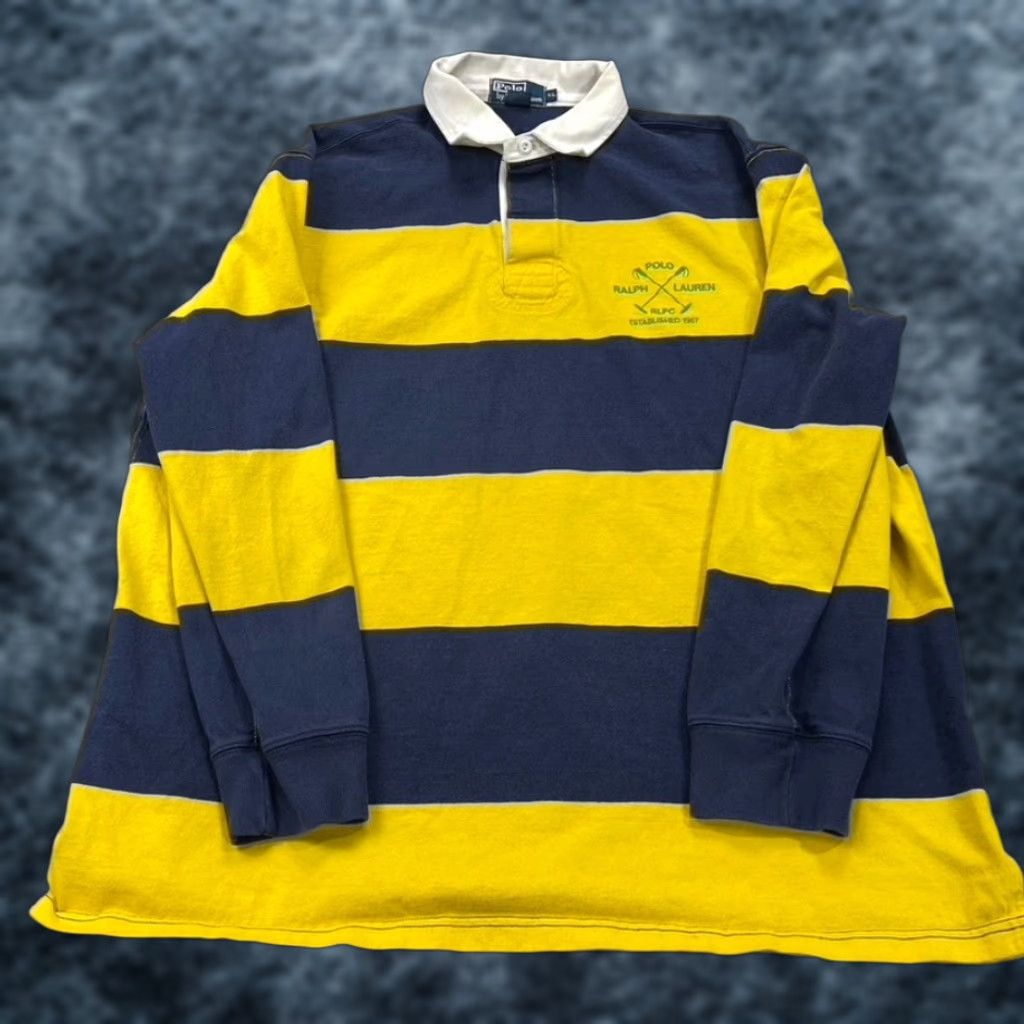 Polo Ralph Lauren VINTAGE Polo Ralph Lauren Shirt Mens XL Yellow Rugby Custom Crossed Mallets 90s Size US XL / EU 56 / 4 - 1 Thumbnail