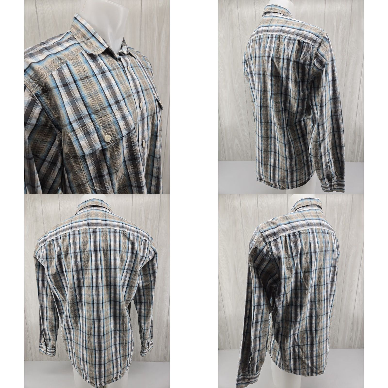 Lucky Brand Lucky Brand Shirt Mens XL Gray White Blue Plaid Button Up Casual Western Size US XL / EU 56 / 4 - 8 Thumbnail