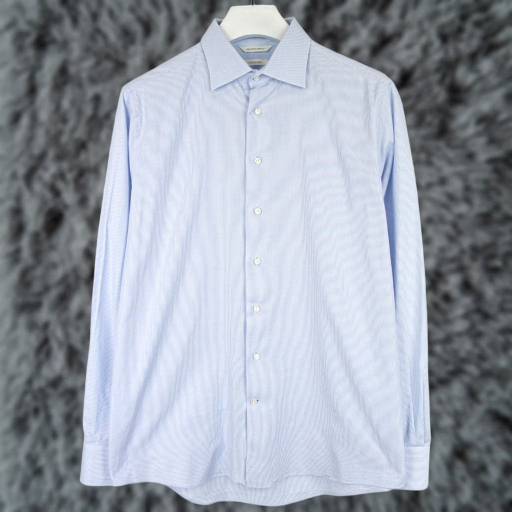 Suitsupply SUITSUPPLY Custom Made Slim Fit Formal Shirt Men's 41 / 16 Pinstripe Blue White Dress Shirt Slim Fit Men 41 / 16 Blue Pinstripe Suitsupply Shirt Mens Size 42R - 1 Thumbnail