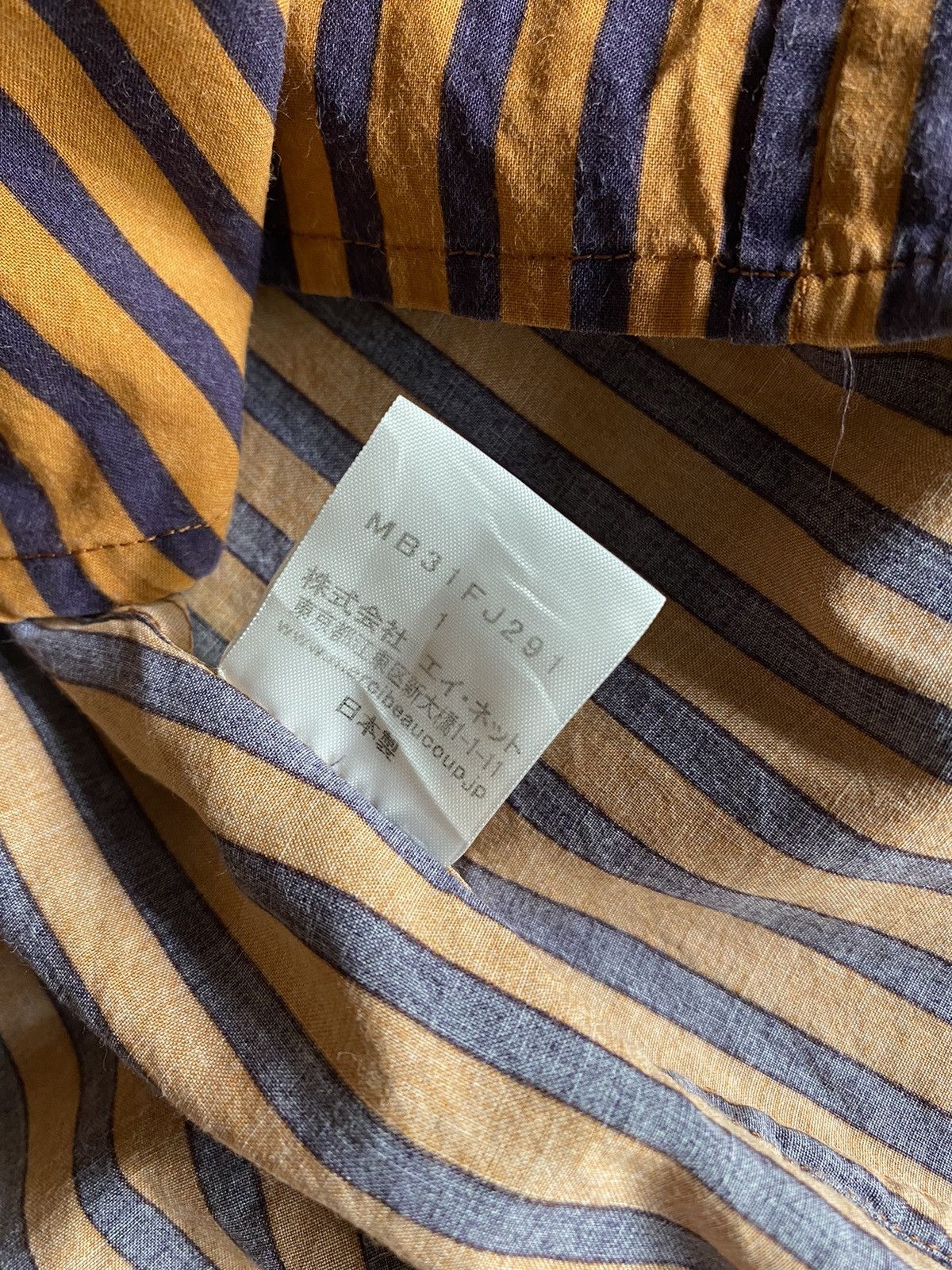 mercibeaucoup mercibeaucoup Orange & Navy Striped Mandarin Collar Shirt Size M / US 6-8 / IT 42-44 - 9 Thumbnail
