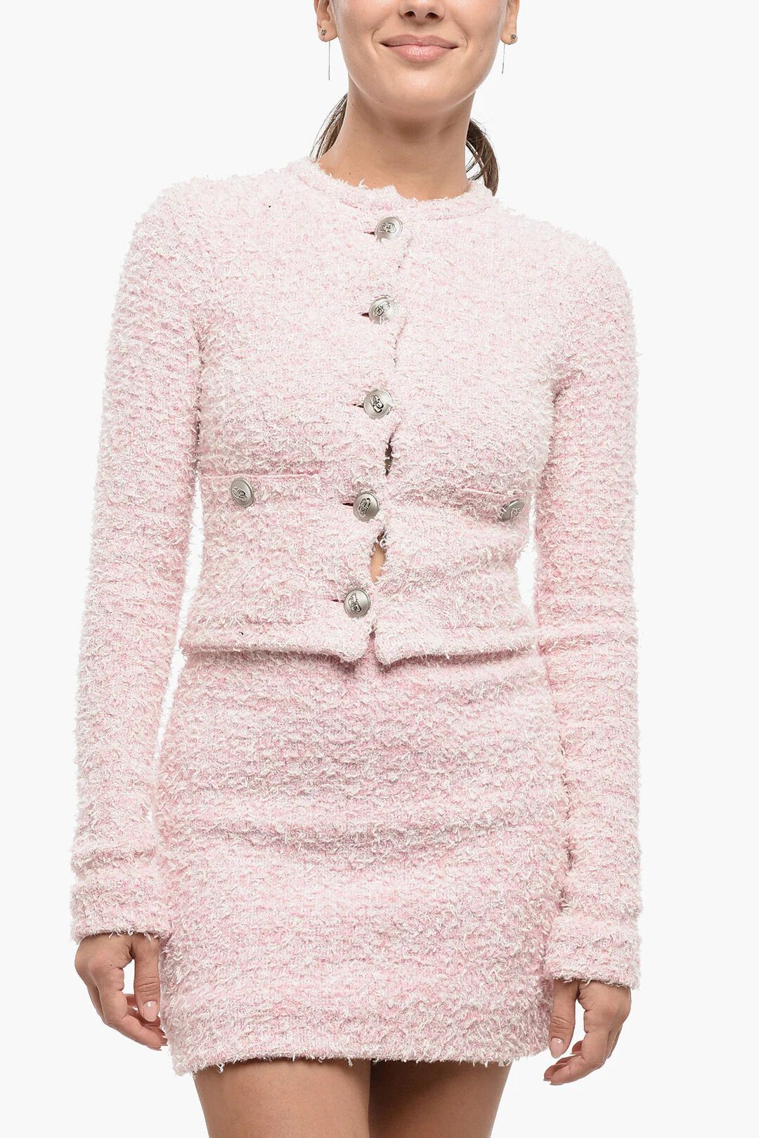 Balenciaga og1mm0326 Tweed & Lurex Cropped Cardigan in Pink Size M / US 6-8 / IT 42-44 - 1 Thumbnail