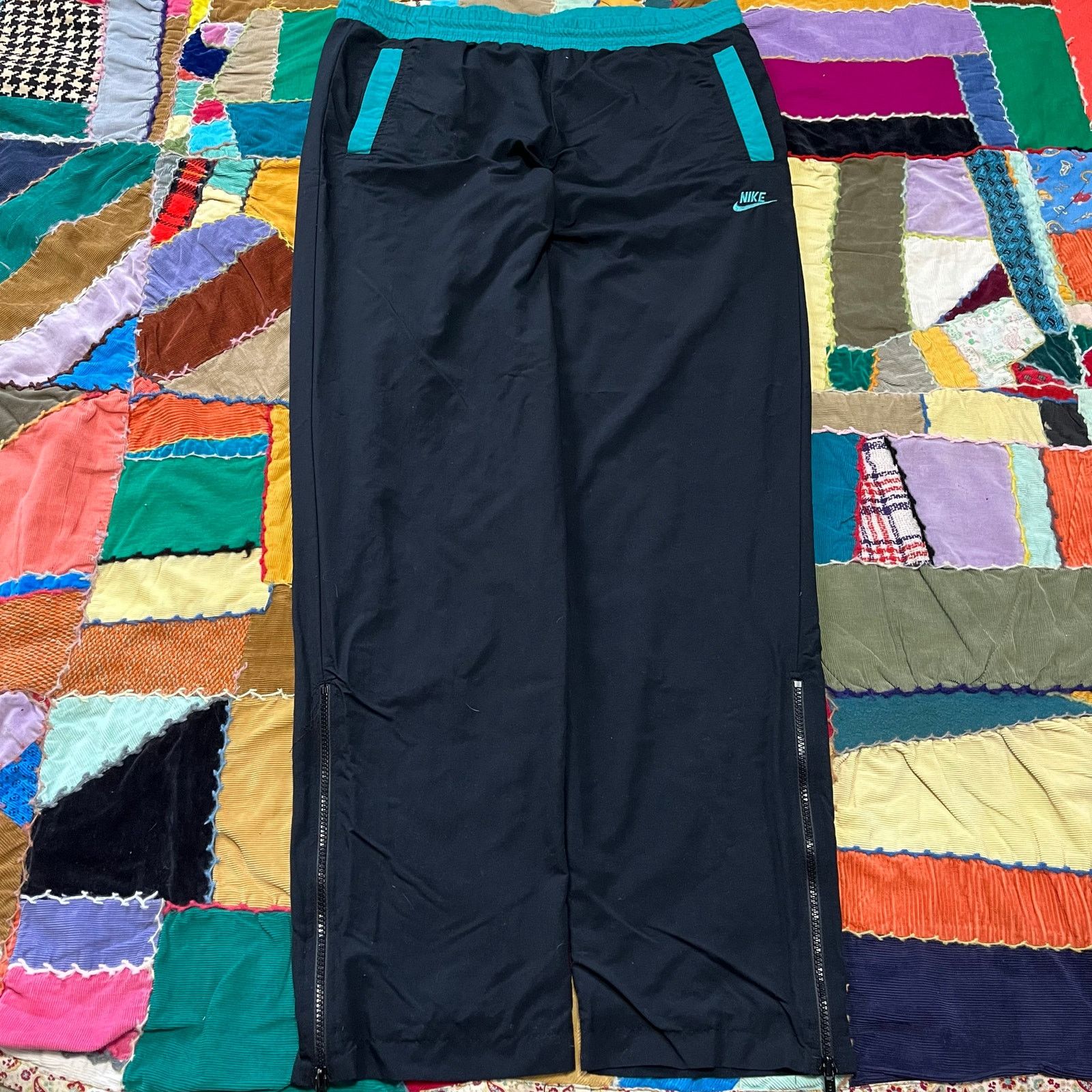 Nike Vintage 90s Nike Force Black w/ Turquoise Trackpants Large Size US 30 / EU 46 - 1 Thumbnail
