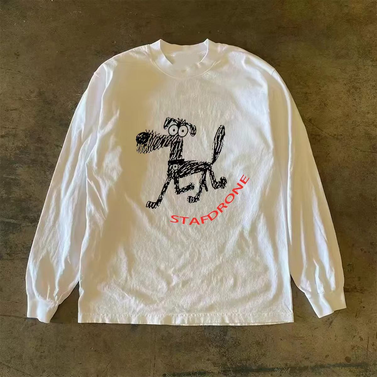 Vintage White washed retro fun puppy print long-sleeved t-shirt Size US M / EU 48-50 / 2 - 1 Thumbnail