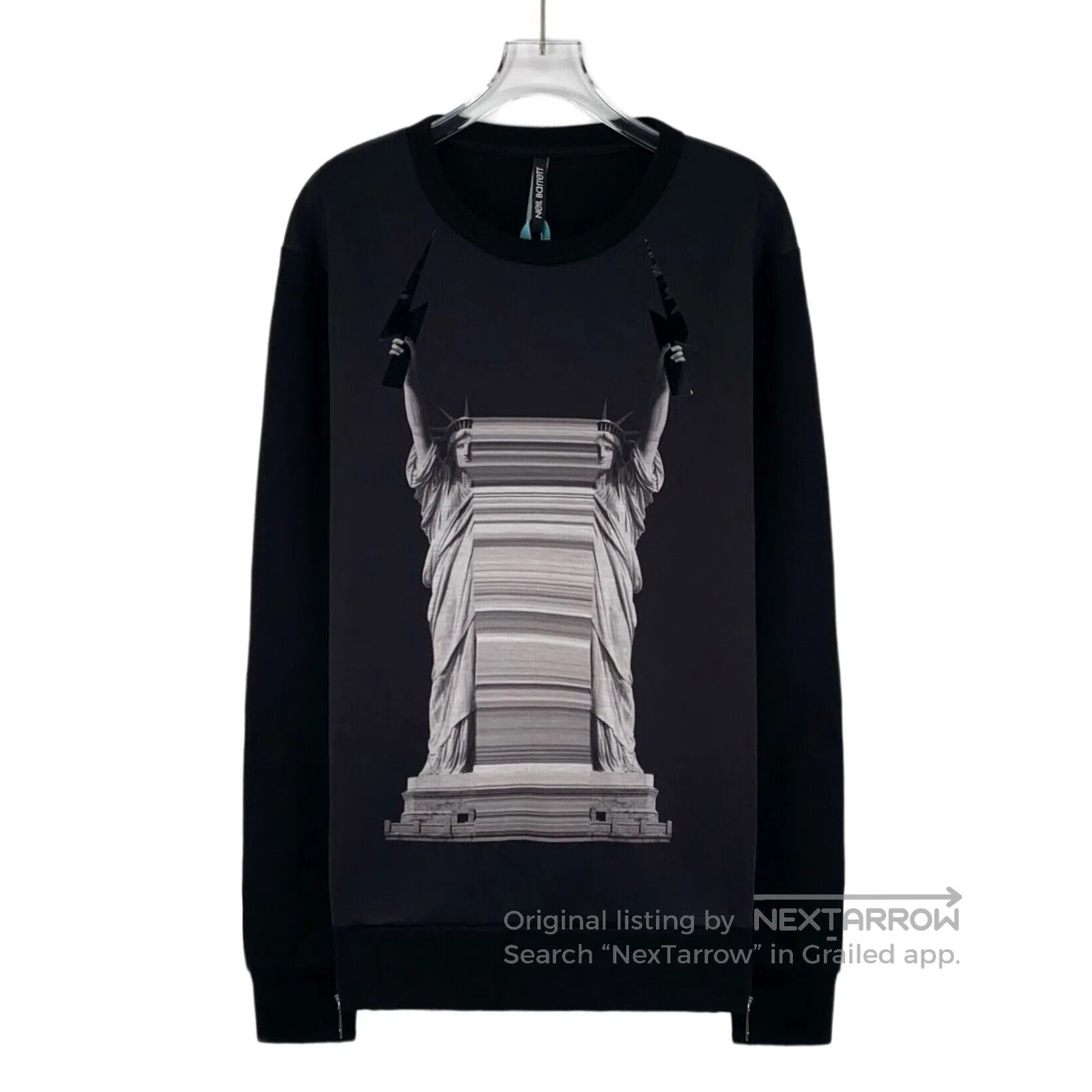 Neil Barrett Neil Barrett Black cotton long-sleeved sweatshirt with Sta Size US L / EU 52-54 / 3 - 1 Thumbnail