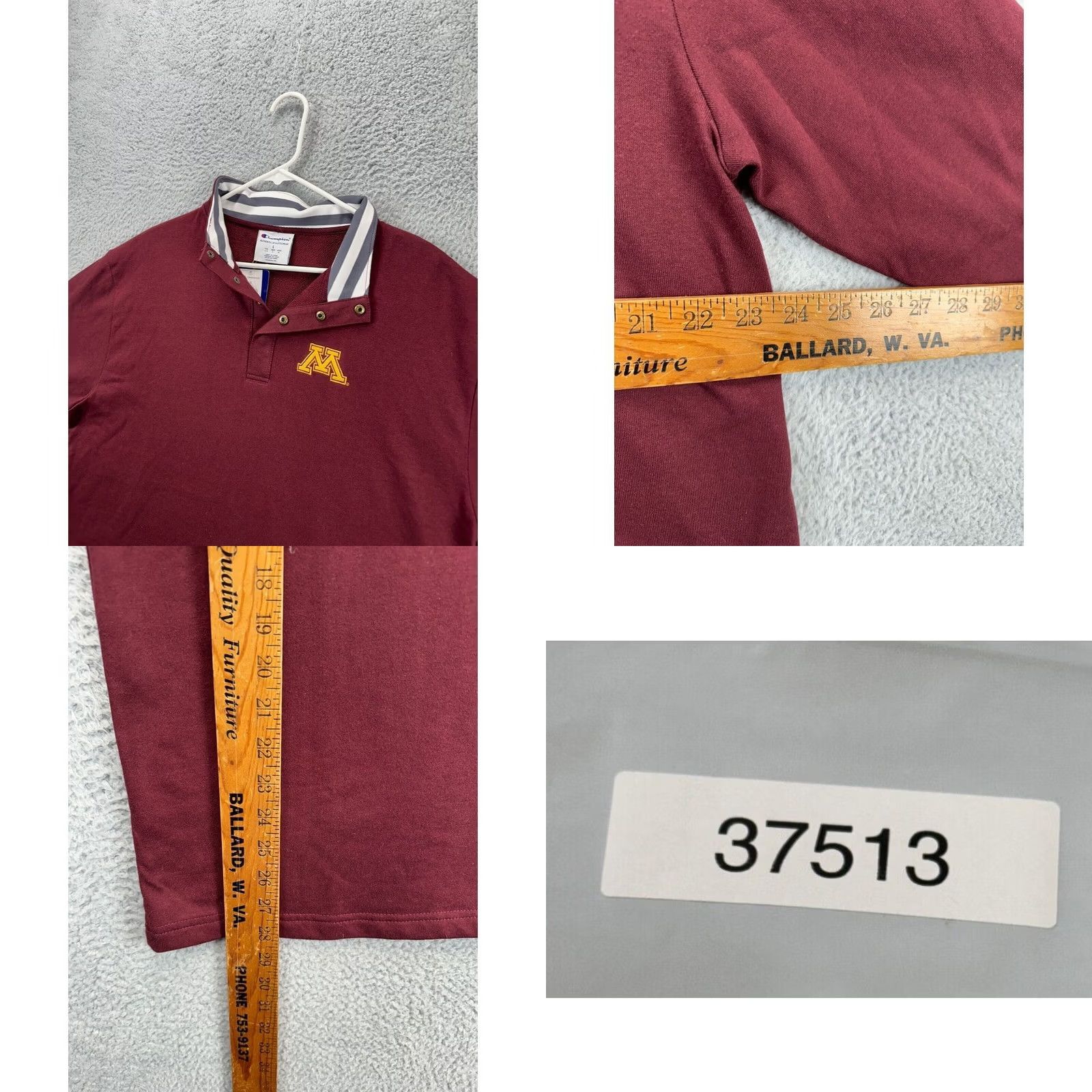Champion VINTAGE Champion Shirt Men Large Maroon Minnesota Golden Gophers Quarter Snap Button NEW Size US L / EU 52-54 / 3 - 8 Thumbnail