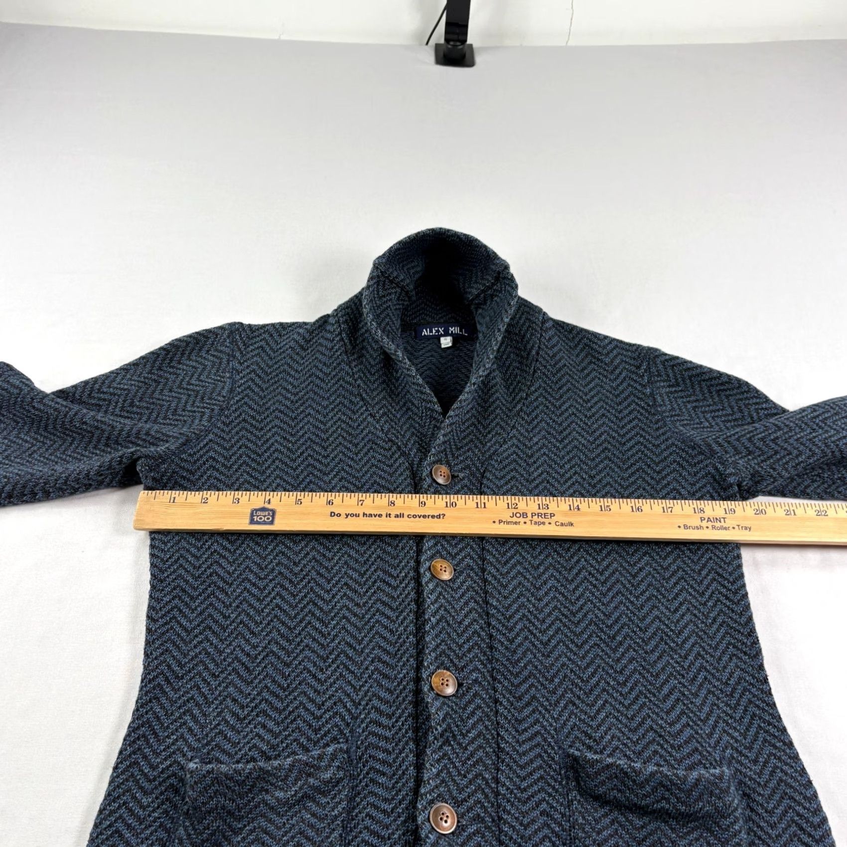 Alex Mill Alex Mill Sweater Cardigan Mens Small Blue Herringbone Shawl Collar Pockets Stretch Regular Knit Casual Size US S / EU 44-46 / 1 - 4 Thumbnail