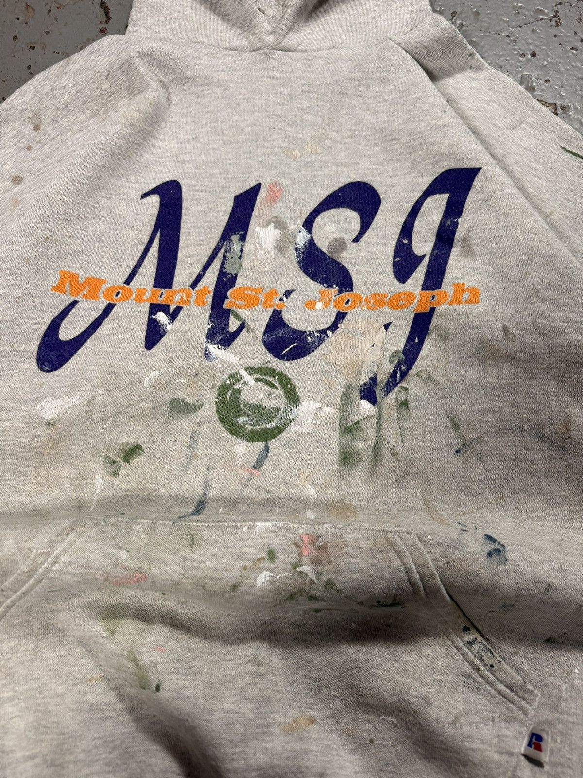 Russell Athletic Vintage Russells Athletic Thrashed Paint Splash Hoodie Size US XL / EU 56 / 4 - 4 Thumbnail