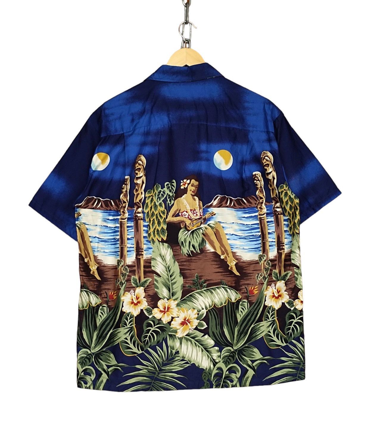 Vintage Vtg 80s WINNIE FASHION Hula Girls Scenic View Hawaiian Size US L / EU 52-54 / 3 - 1 Thumbnail