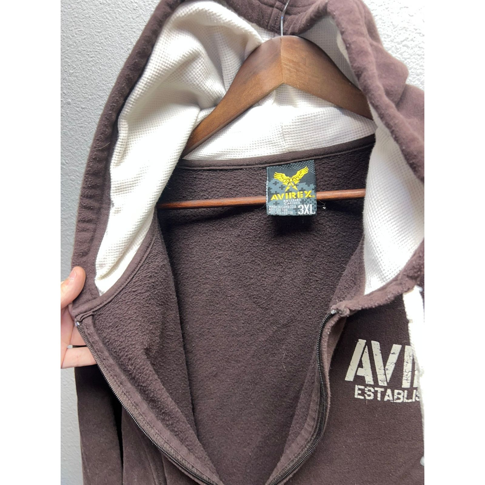 Vintage Vintage Avirex Brown Hoodie Full Zip Waffle Knit VTG 3XL Size US XXL / EU 58 / 5 - 6 Thumbnail