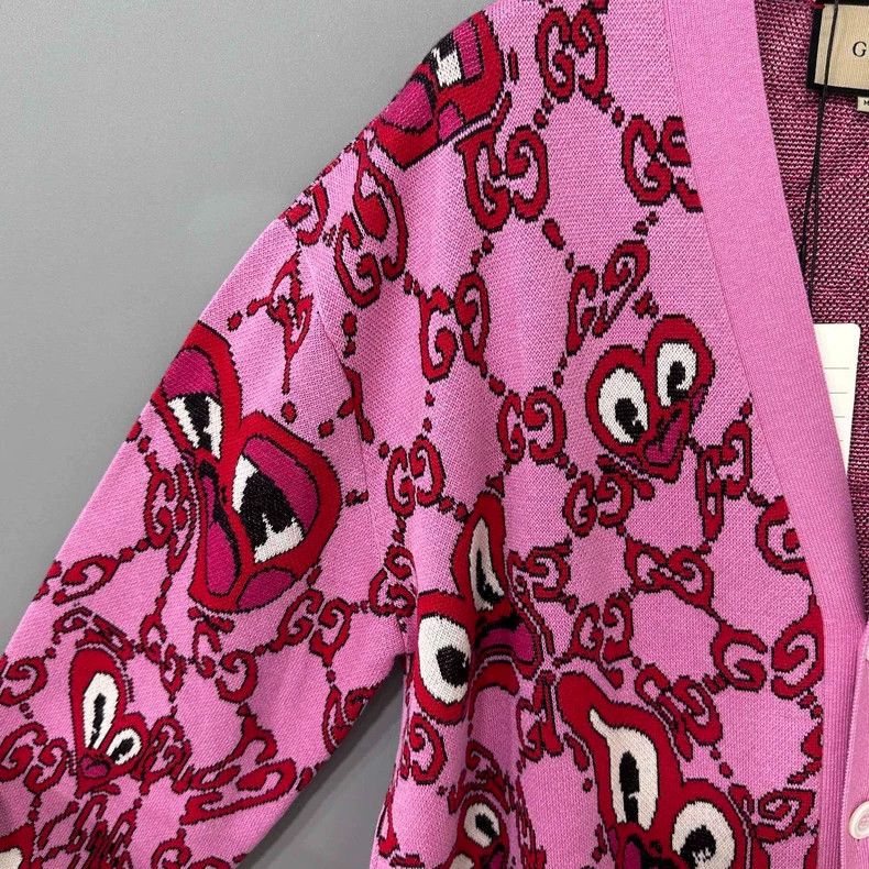 Gucci Gucci Pink heart full-print knitted cardigan jacket 2506-Ne Size M / US 6-8 / IT 42-44 - 3 Thumbnail