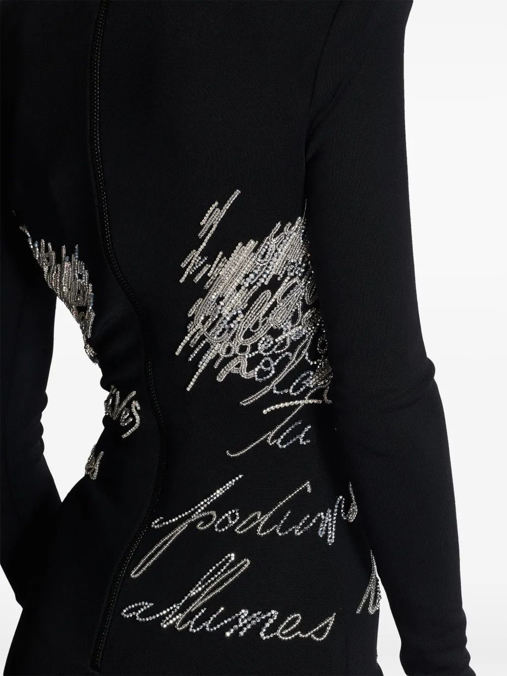 Balmain o1s1wg111225 Embellished Rhinestones Mini Dress in Black Size XL / US 12-14 / IT 48-50 - 6 Thumbnail