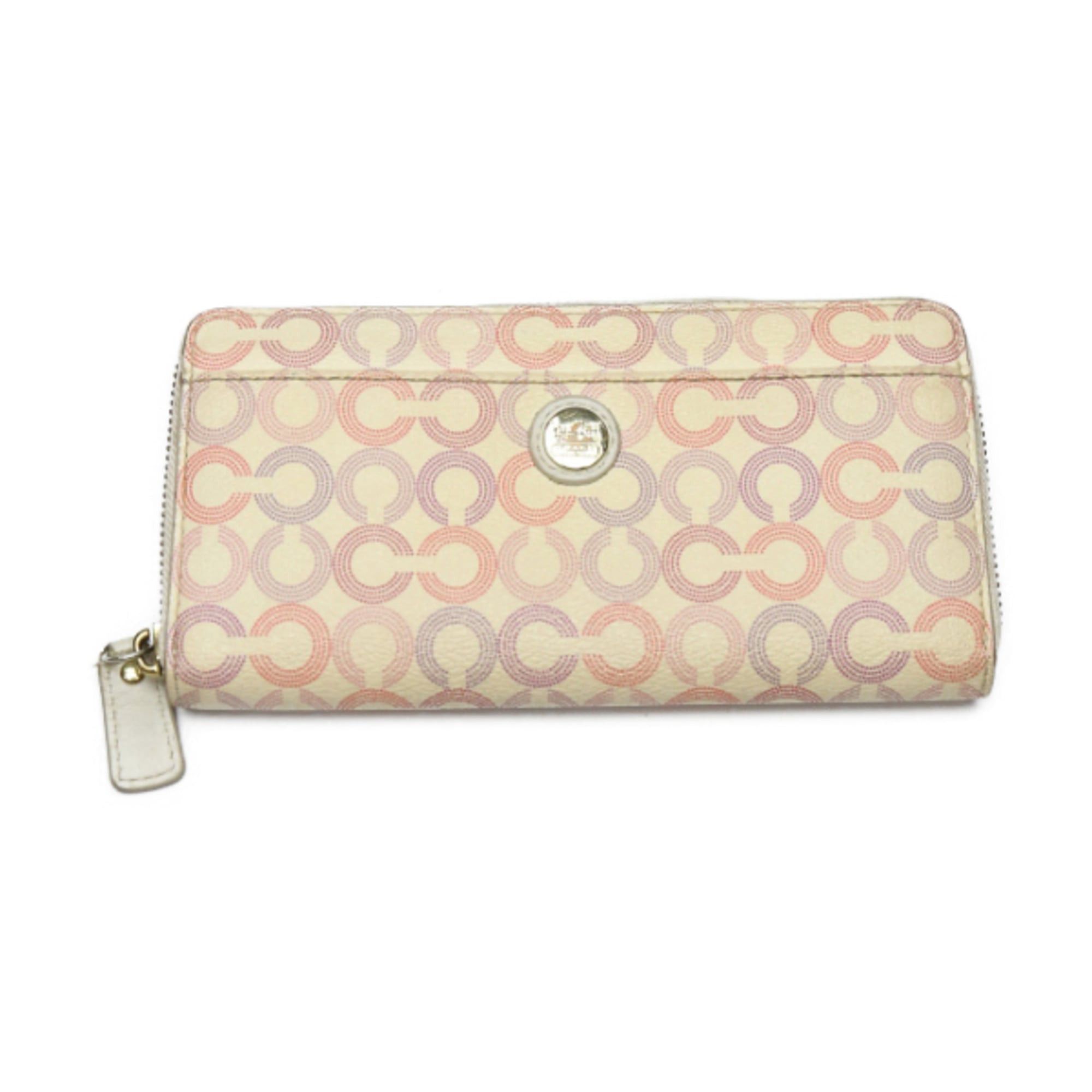 Coach Coach Signature Zip-Around Leather Long Wallet in Beige Size ONE SIZE - 1 Thumbnail