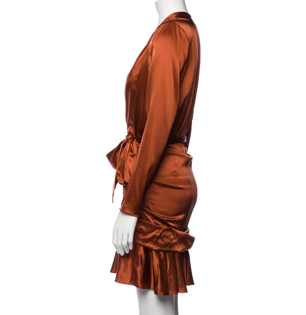 Veronica Beard Veronica Beard Agatha Cognac Silk Satin Wrap Ruched Dress Size XXS / US 00 / IT 34 - 5 Thumbnail