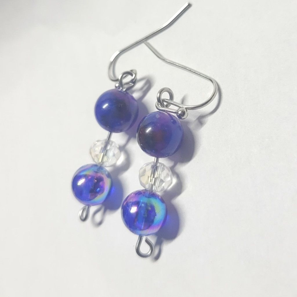 Handmade Natural Crystal Sugilite & Glass Beaded Drop Earrings Size ONE SIZE - 2 Thumbnail