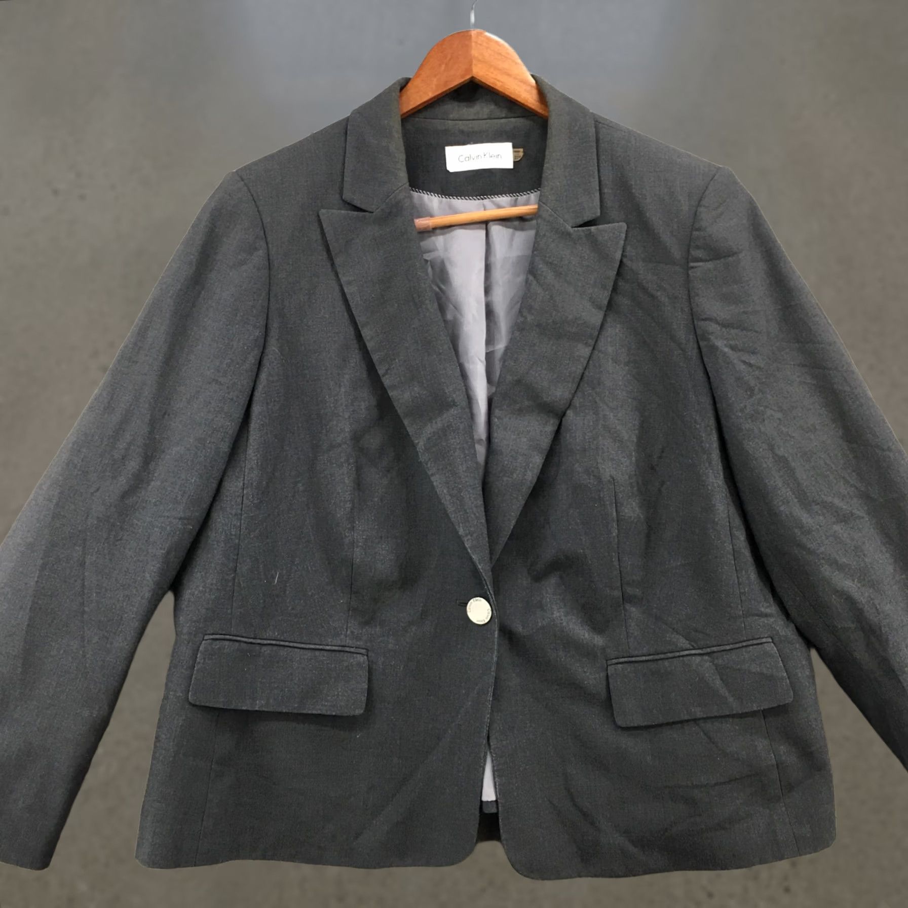Calvin Klein Calvin Klein Blazer Womens 22W Grey Single-Breasted Collared Long Sleeve Sport Coat Jacket Size 3XL / US 20-22 - 1 Thumbnail