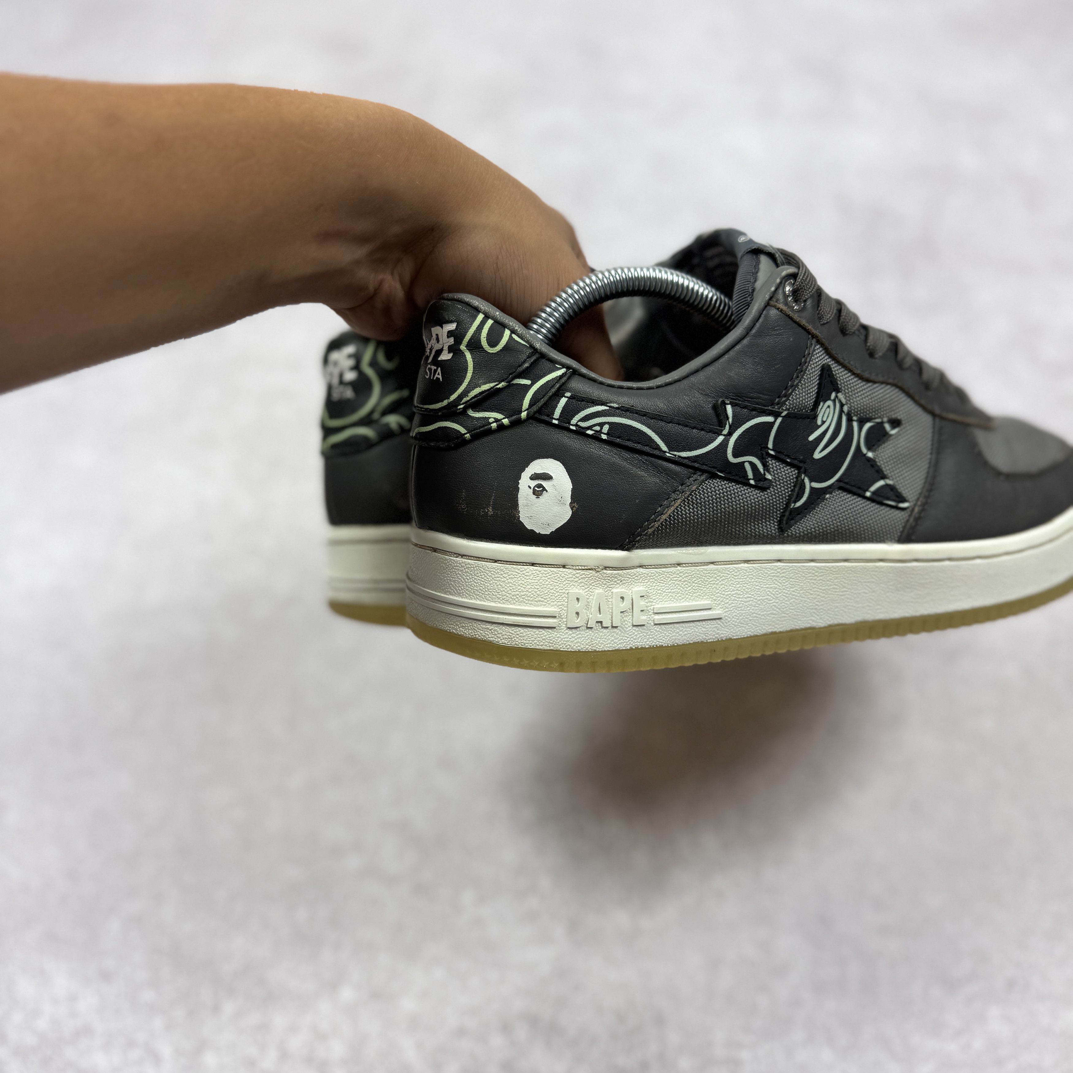 Bape Mens Bape STA #1 0ZXSHM91X007I Gray Leather Sneakers Size 42 Size US 9 / EU 42 - 4 Thumbnail