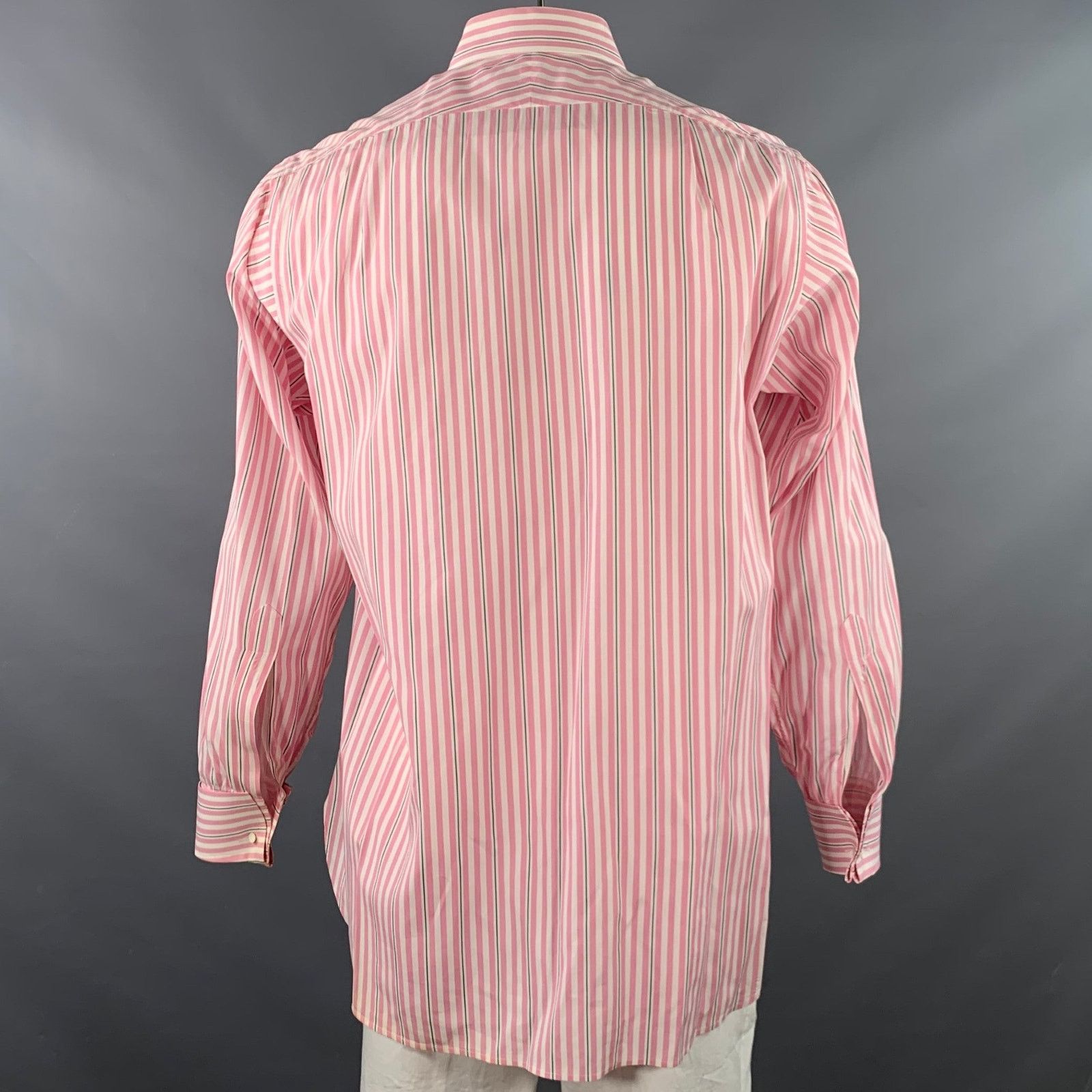Turnbull & Asser Pink White Stripe Cotton French Cuff Long Sleeve Shirt Size US L / EU 52-54 / 3 - 4 Thumbnail