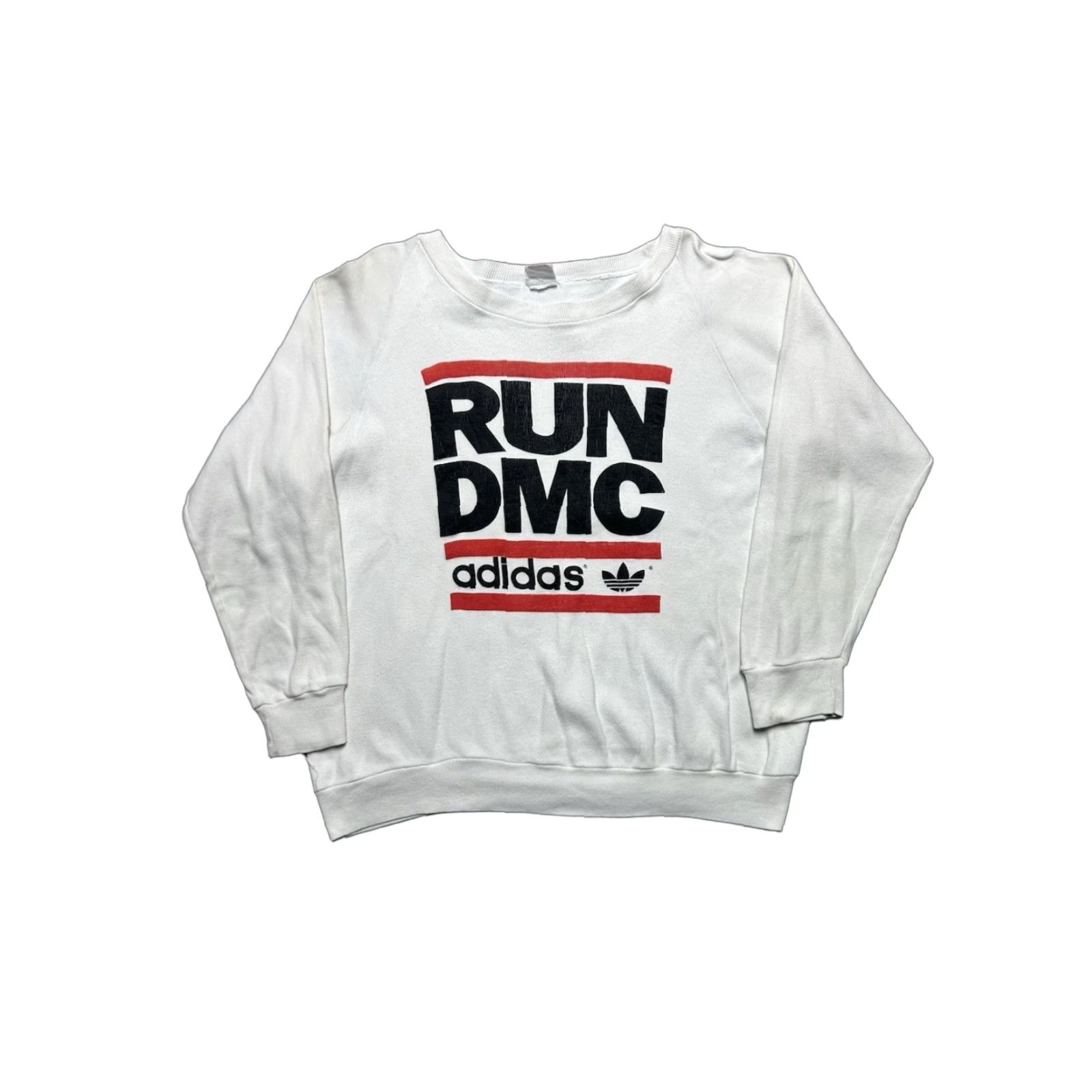 Adidas VINTAGE adidas Run DMC boot hip hop streetwear Sweatshirt L/XL Men White Pullover 80s Crewneck Size US L / EU 52-54 / 3 - 1 Thumbnail