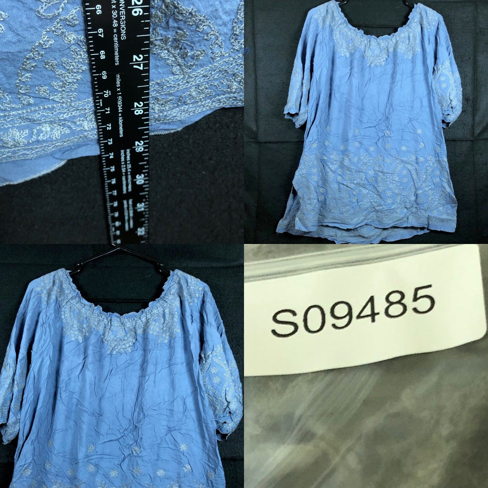 Vintage Sundance Blouse Blue Short Sleeve 100% Rayon Tunic M Womens Front Scoop Neck Casual Workwear Boho Size M / US 6-8 / IT 42-44 - 8 Thumbnail