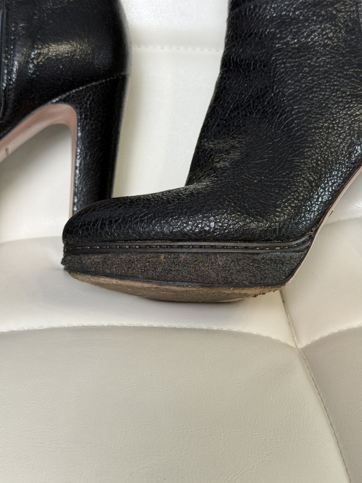 Prada Prada Black Textured Leather Knee High Platform Heeled Boots Size US 8 / IT 38 - 4 Thumbnail