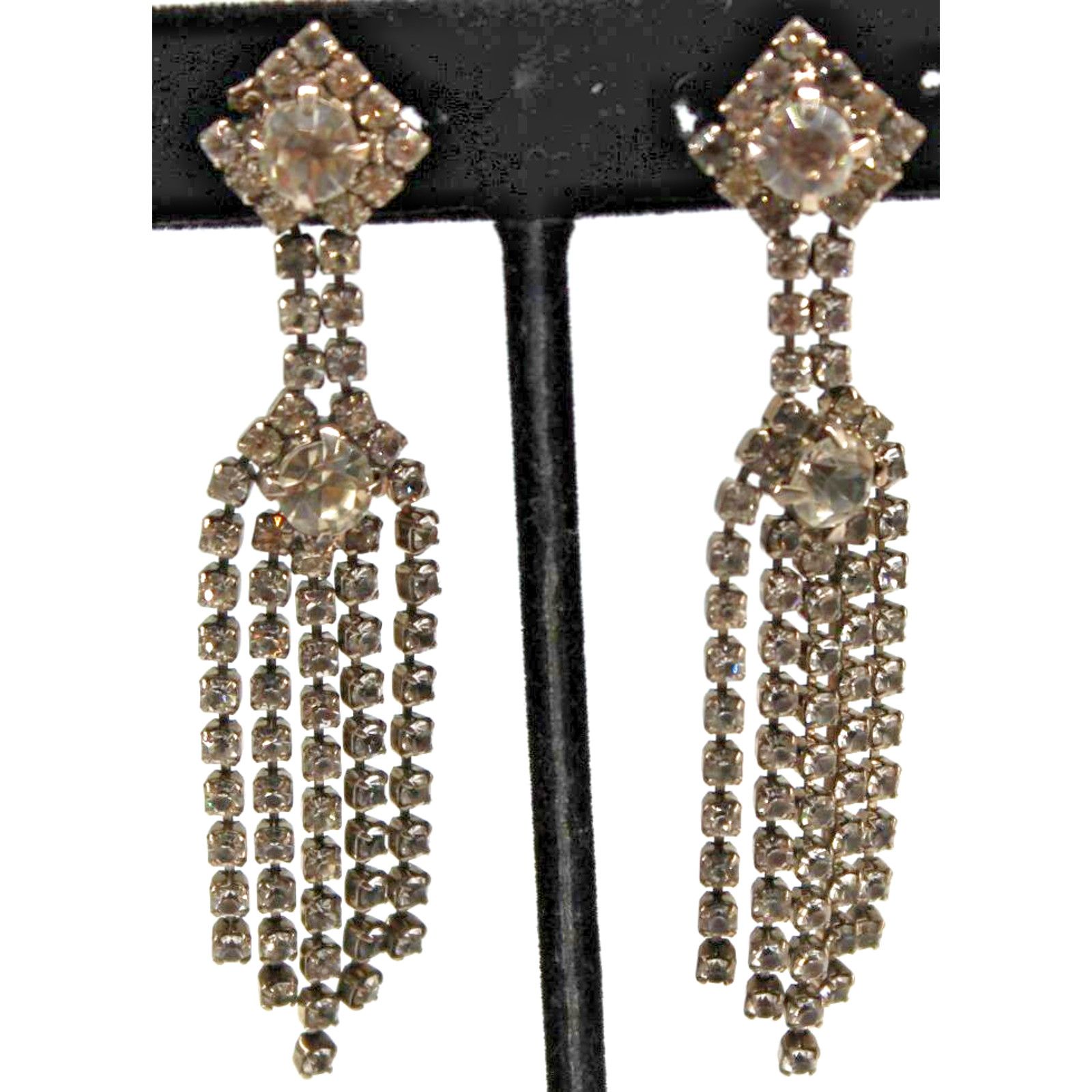 Other Vintage Mid Century Drop Earrings • Clear Rhinestone • 3" Size ONE SIZE - 1 Thumbnail
