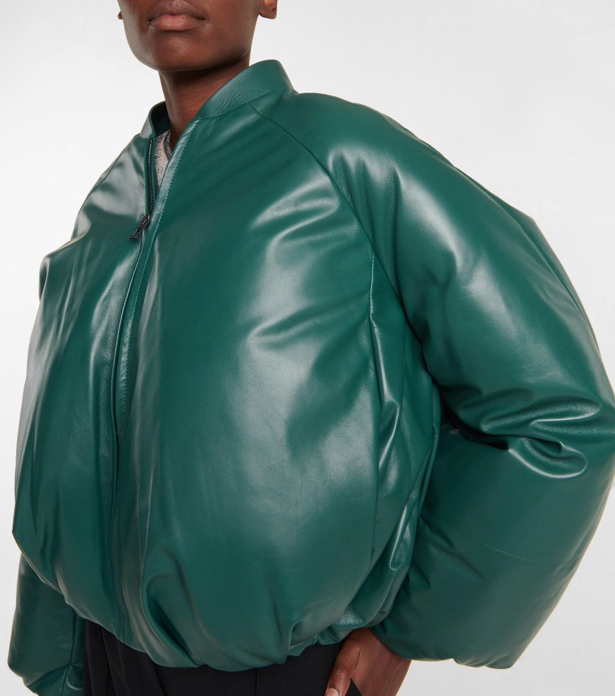 Loewe Loewe Green Padded Leather Bomber Jacket Size XS / US 0-2 / IT 36-38 - 2 Thumbnail
