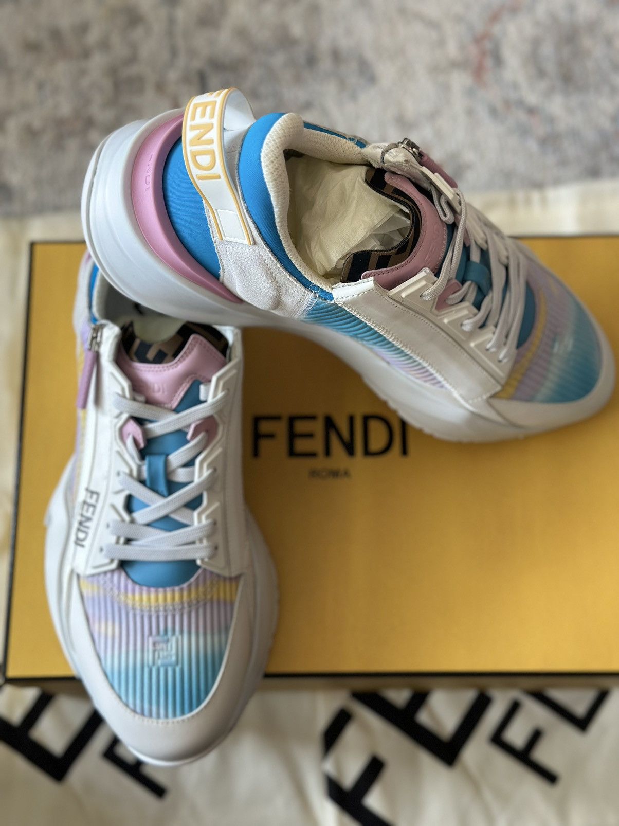 Fendi FENDI Flow Fabric Light Blue Purple Low Top Sneakers Size US 9 / EU 42 - 2 Thumbnail