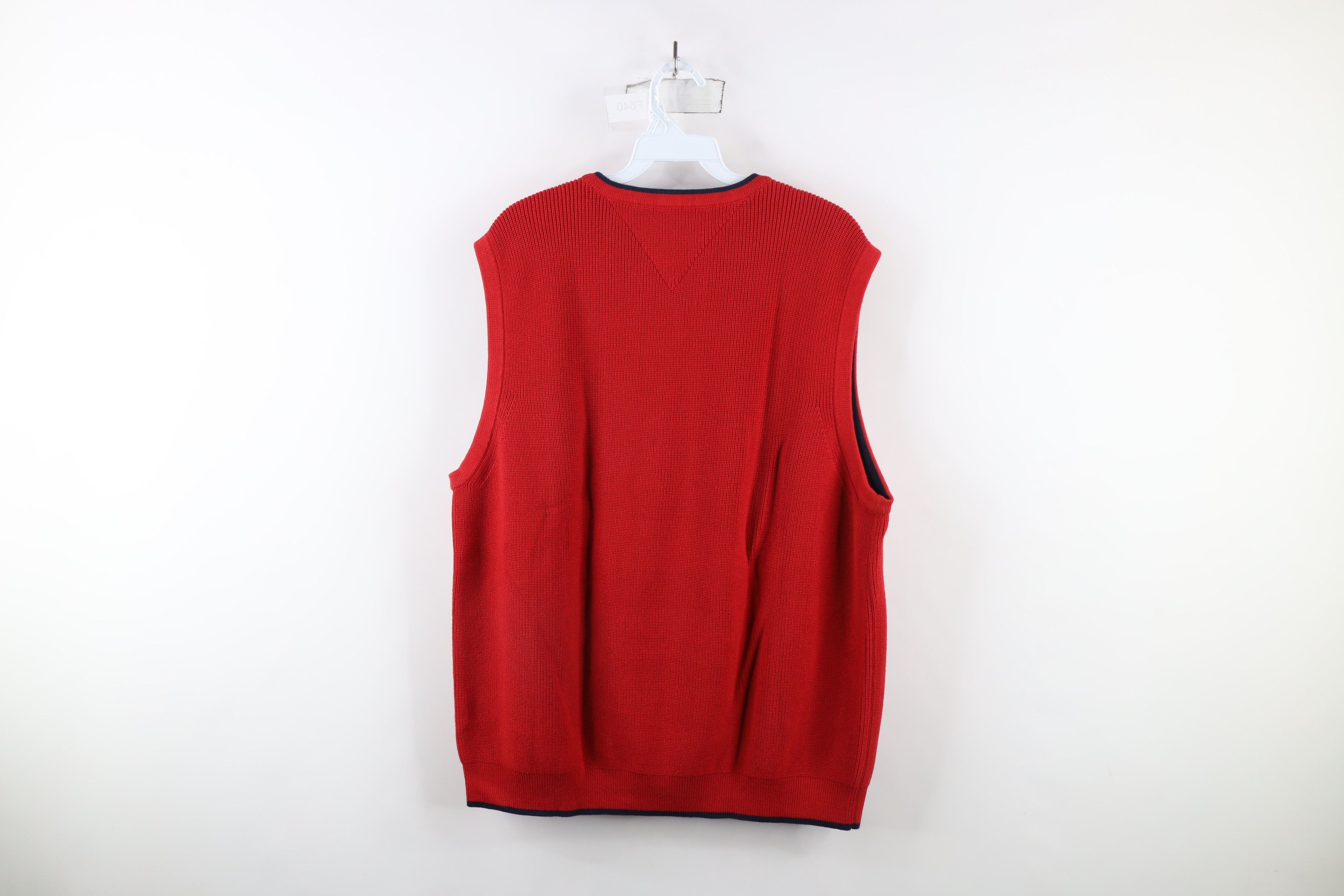 Tommy Hilfiger × Vintage Vintage 90s Tommy Hilfiger Ribbed Knit Sweater Vest Red Size US XL / EU 56 / 4 - 7 Thumbnail