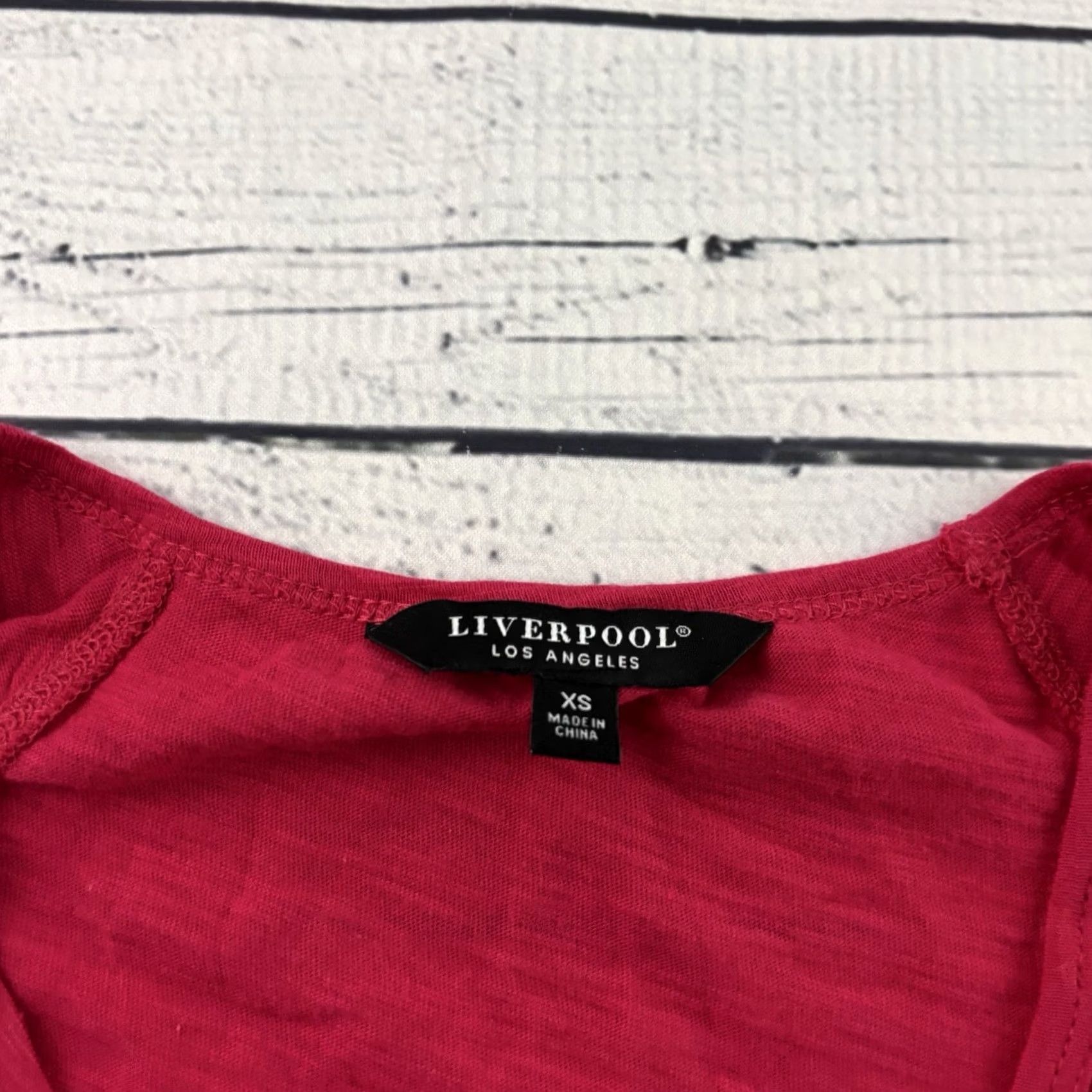 Vintage Liverpool Scoop Neck Short Shirred Sleeve Slub Top Women's XS Red Shirt Size XS / US 0-2 / IT 36-38 - 3 Thumbnail
