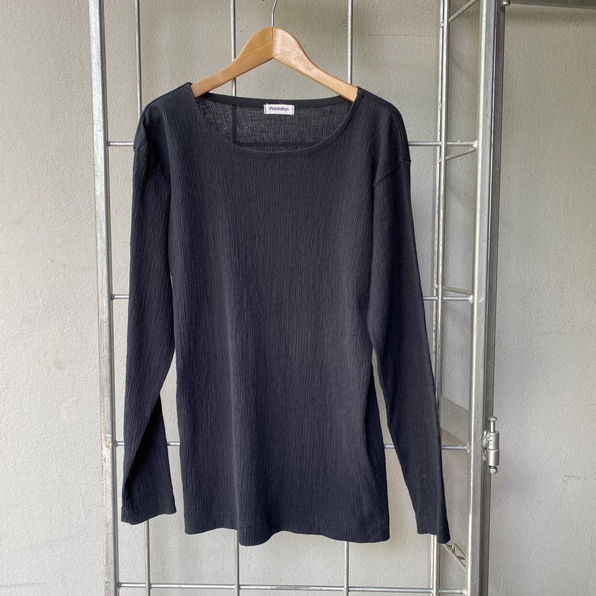 Issey Miyake Plantation Black Crinkled Stretch Long Sleeve Top Size M / US 6-8 / IT 42-44 - 8 Thumbnail