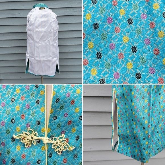 Vintage Vintage 70s Cheongsam Qipao Blue Rainbow Floral Flower coat Size S / US 4 / IT 40 - 3 Thumbnail