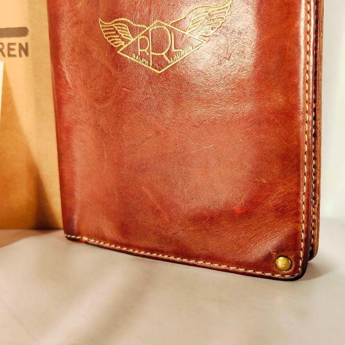 Ralph Lauren RRL Ralph Lauren Wallet Bag Card Holder A-2 Type Logo Eagle Brown Leather Pre-owned Unisex Folding Bifold Card Wallet Mens Womens Boys Girls Size ONE SIZE - 4 Thumbnail