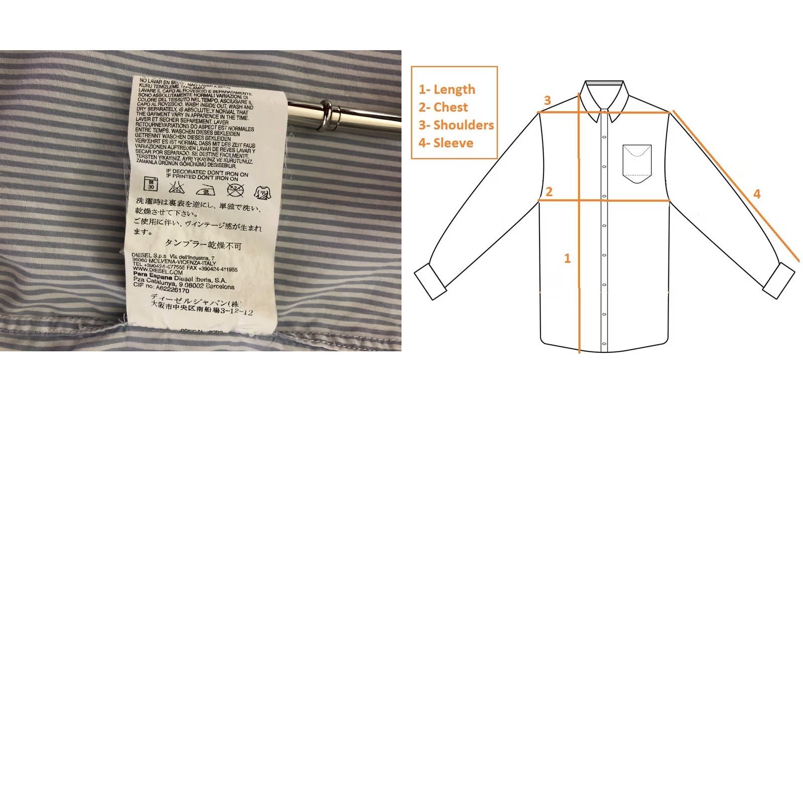 Diesel Diesel Men's Shirt XL White Cotton Striped Slim Fit Button-Up Size US XL / EU 56 / 4 - 9 Thumbnail