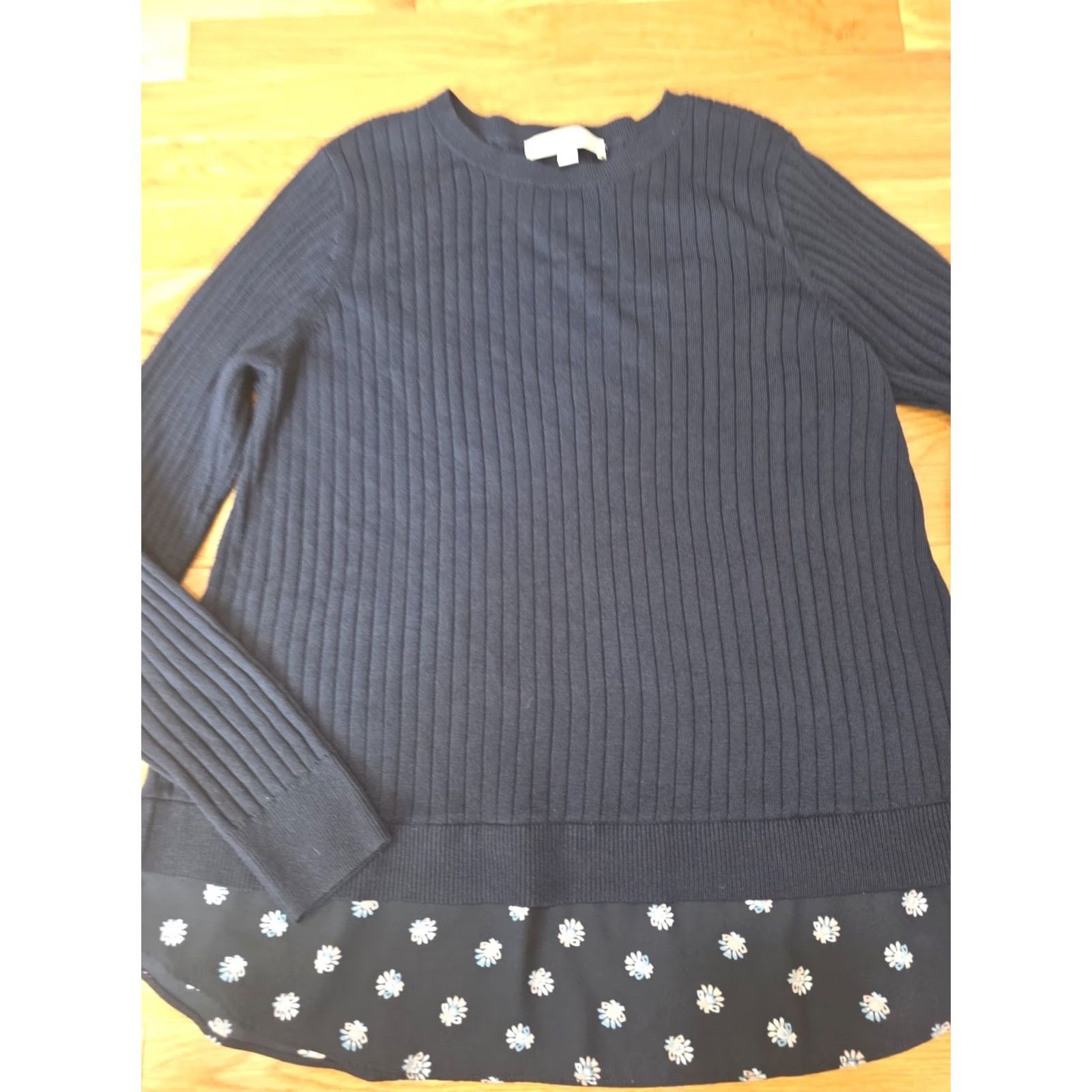 Loft LOFT Pullover Sweater Women XL Black Acrylic Floral Long Sleeve Crew Neck Knit Tight-Knit Vintage No Size XL / US 12-14 / IT 48-50 - 6 Thumbnail