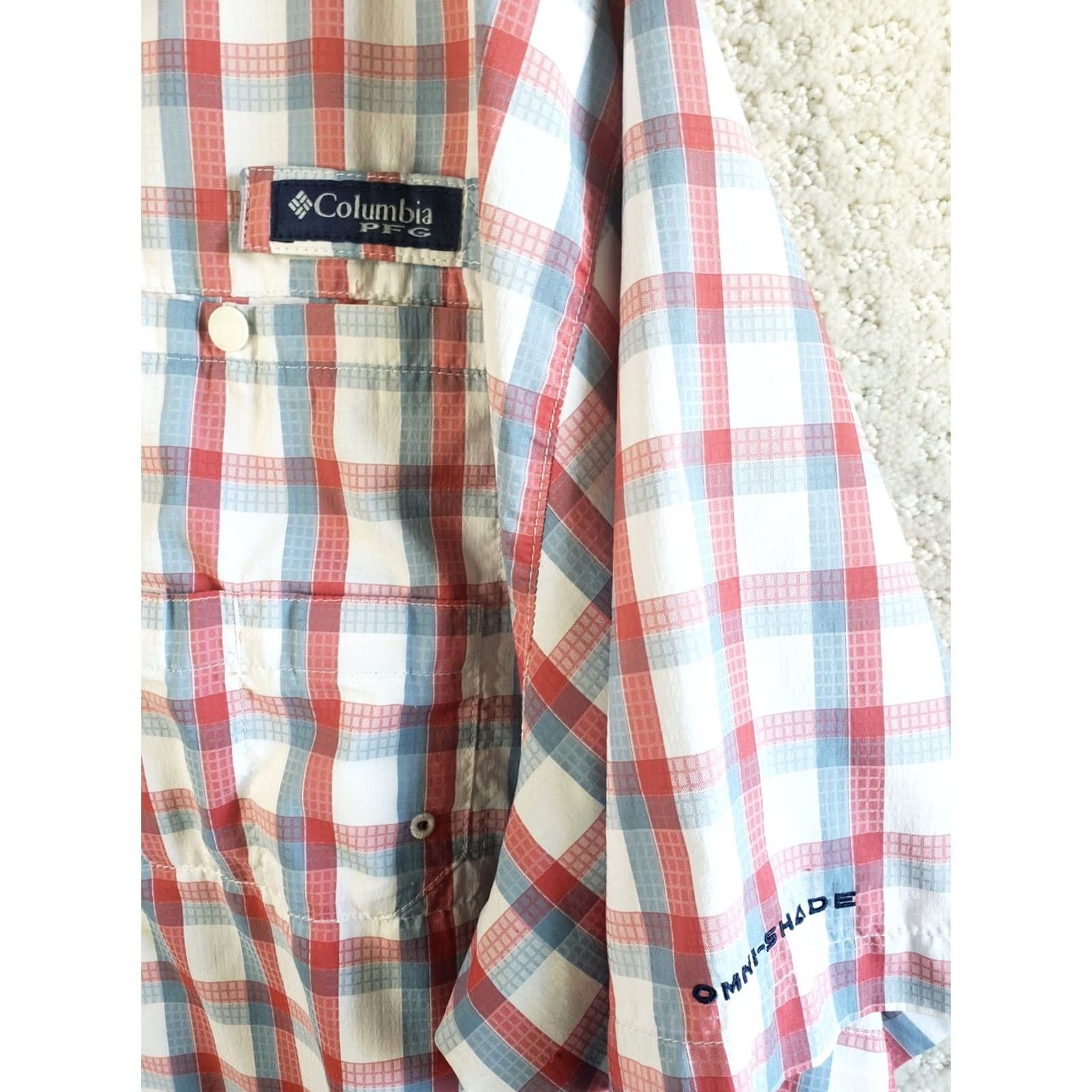 Vintage Columbia Mens XL PFG Super Tamiami S. Sleeve Red White Blue Plaid Button Shirt Size US XL / EU 56 / 4 - 5 Thumbnail
